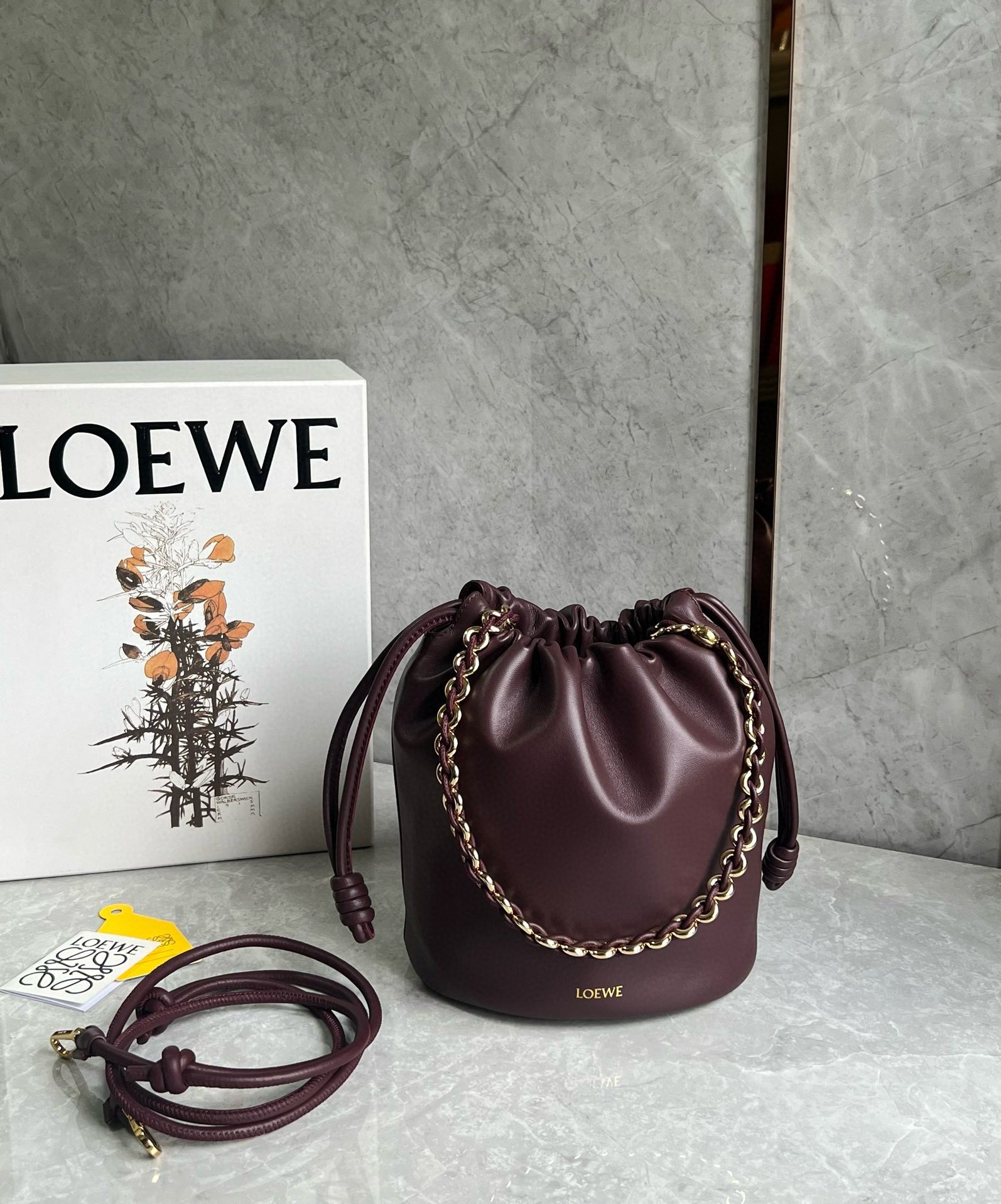 Loewe Flamenco Purse Bucket Bag in Burgundy Nappa Lambskin