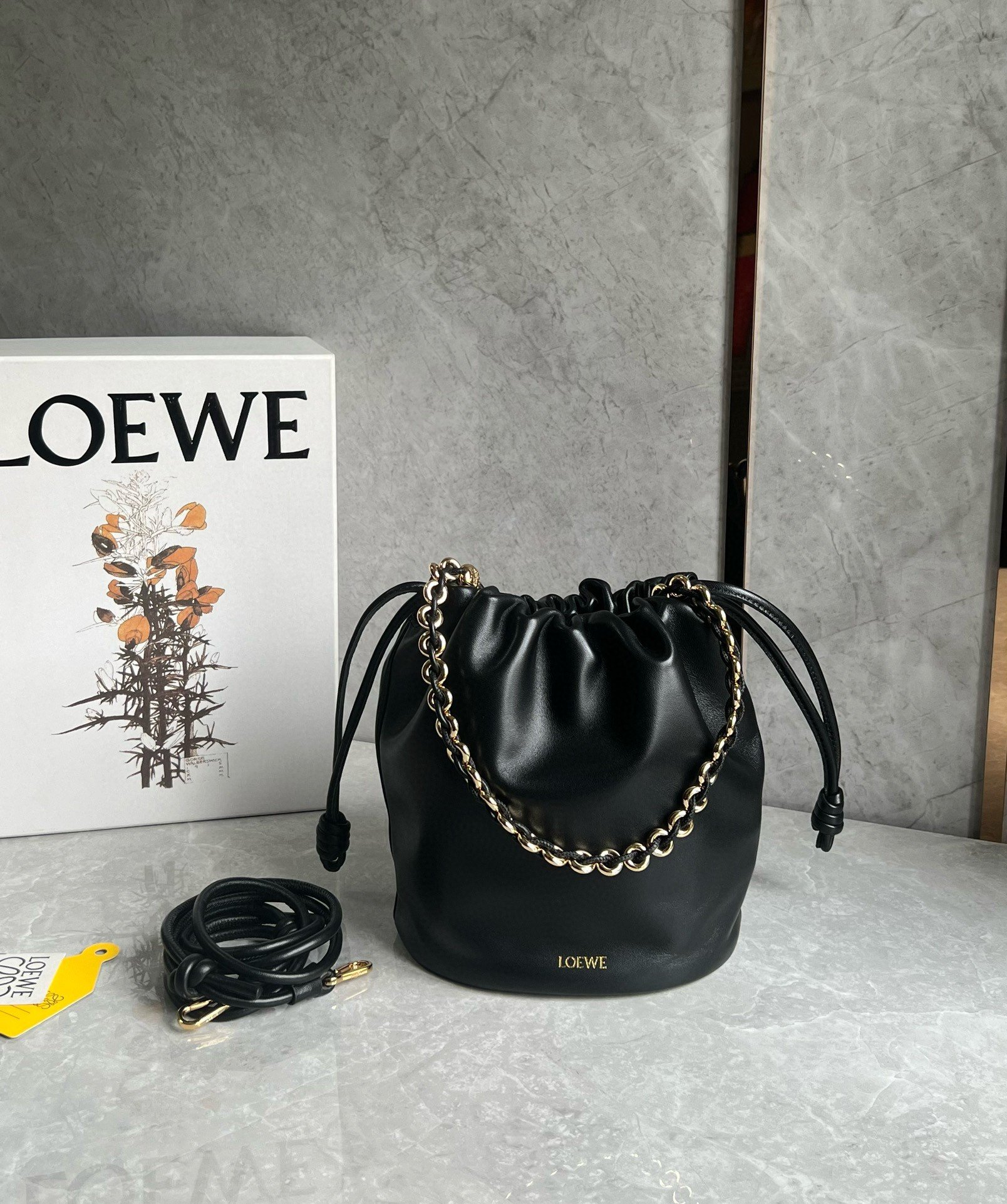 Loewe Flamenco Purse Bucket Bag in Black Nappa Lambskin