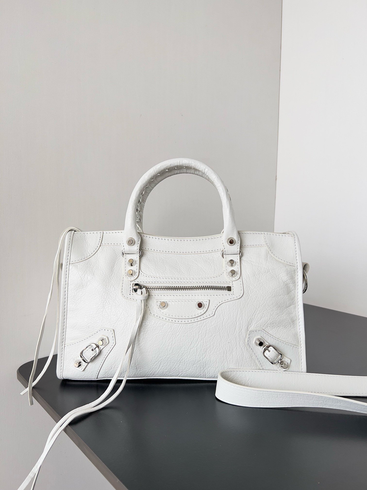 Balenciaga Le City Small Bag in White Arena Lambskin