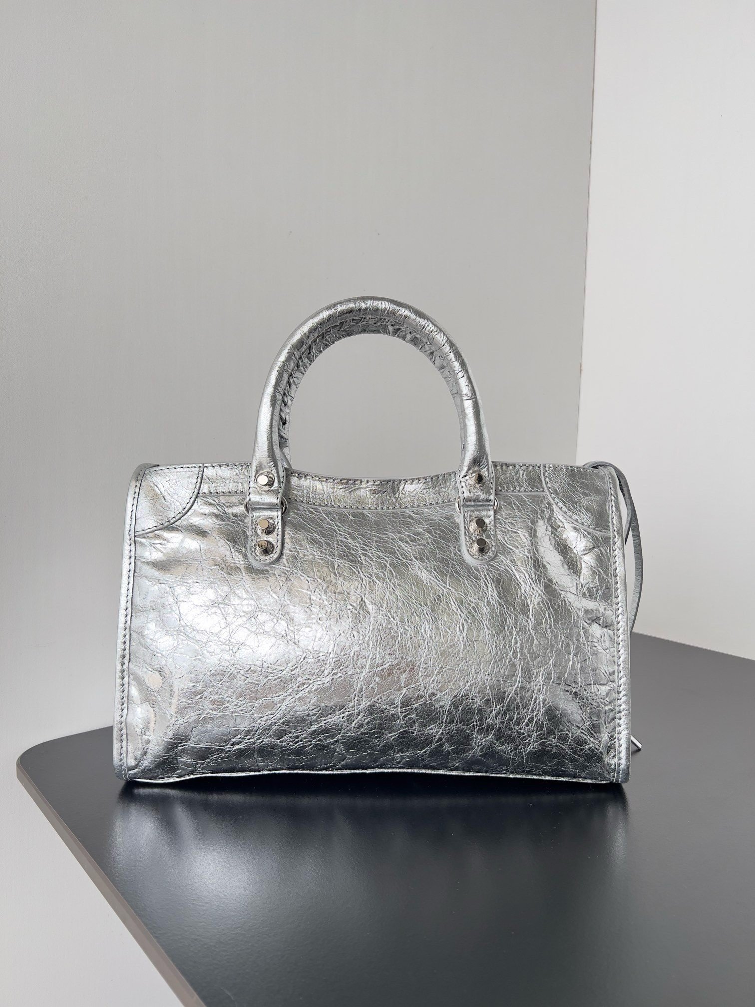 Balenciaga Le City Small Bag in Silver Metallic Lambskin