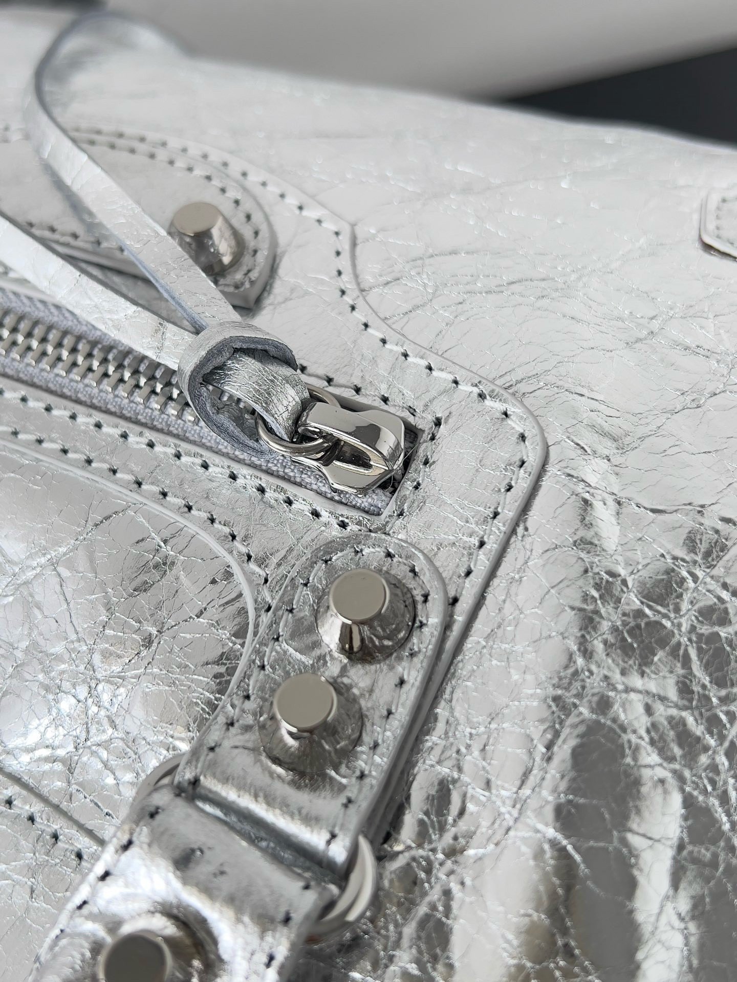 Balenciaga Le City Small Bag in Silver Metallic Lambskin