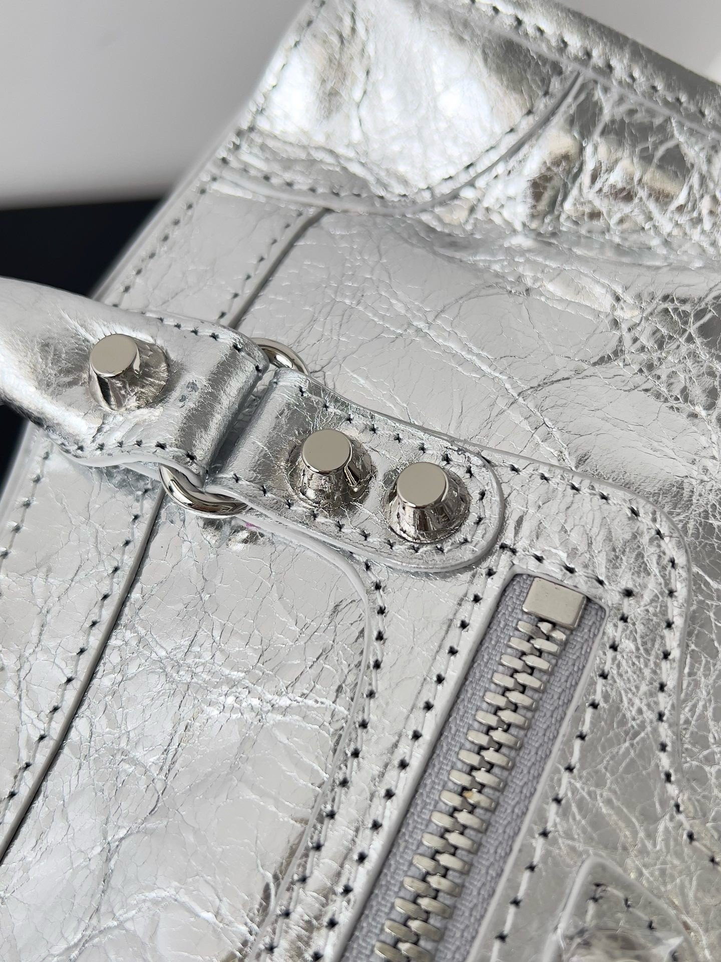 Balenciaga Le City Small Bag in Silver Metallic Lambskin