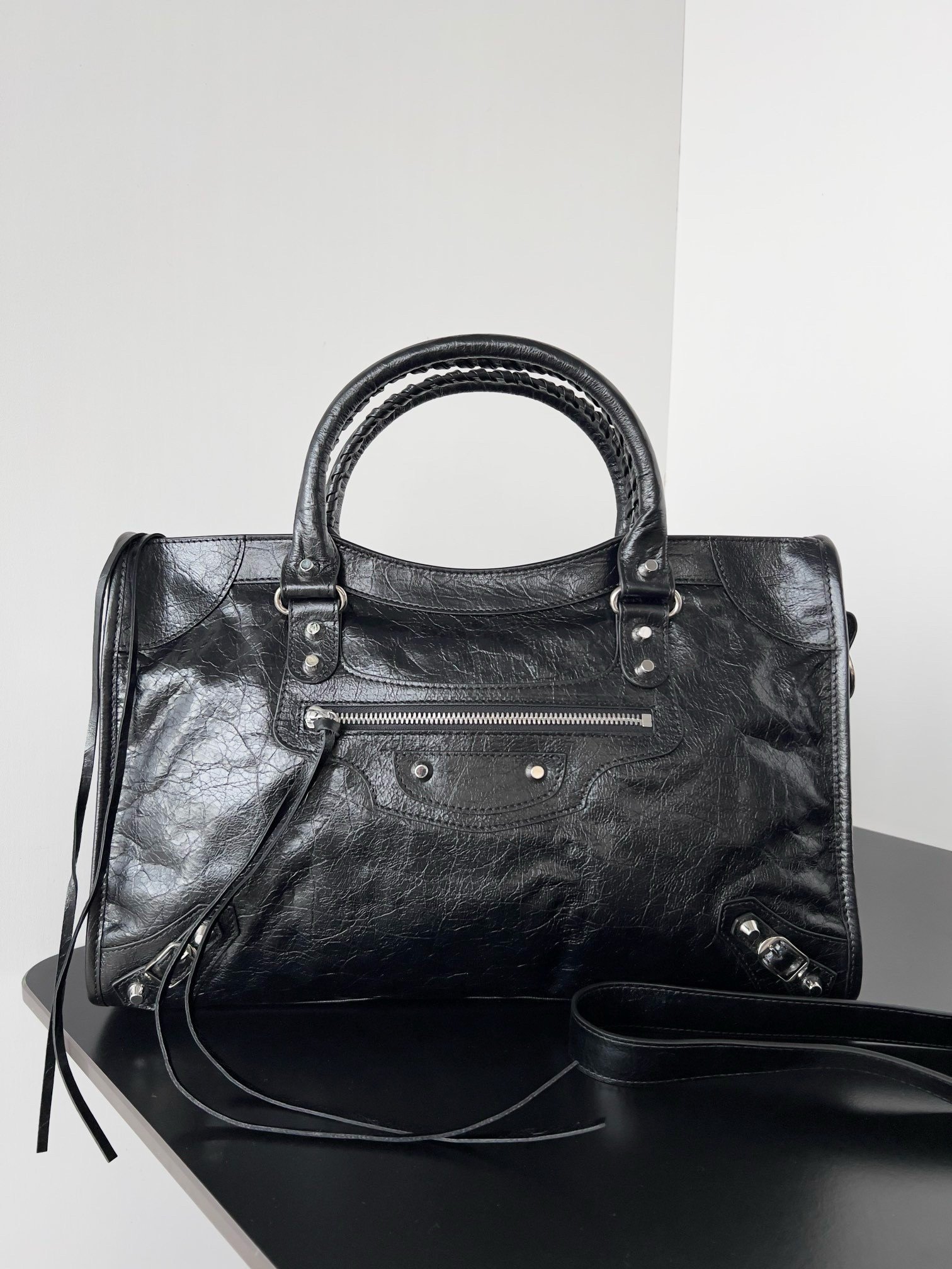 Balenciaga Le City Medium Bag in Black Arena Lambskin