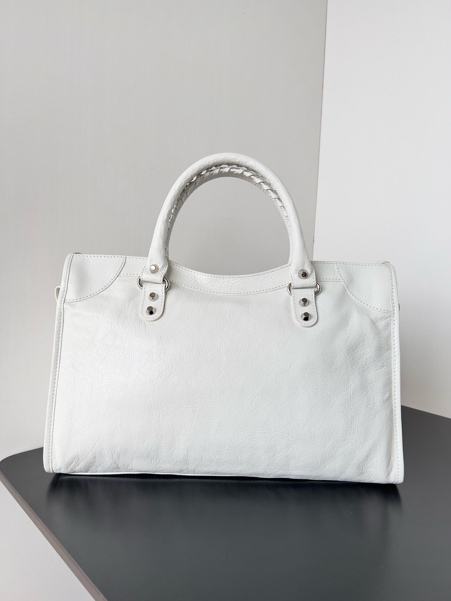 Balenciaga Le City Medium Bag in White Arena Lambskin