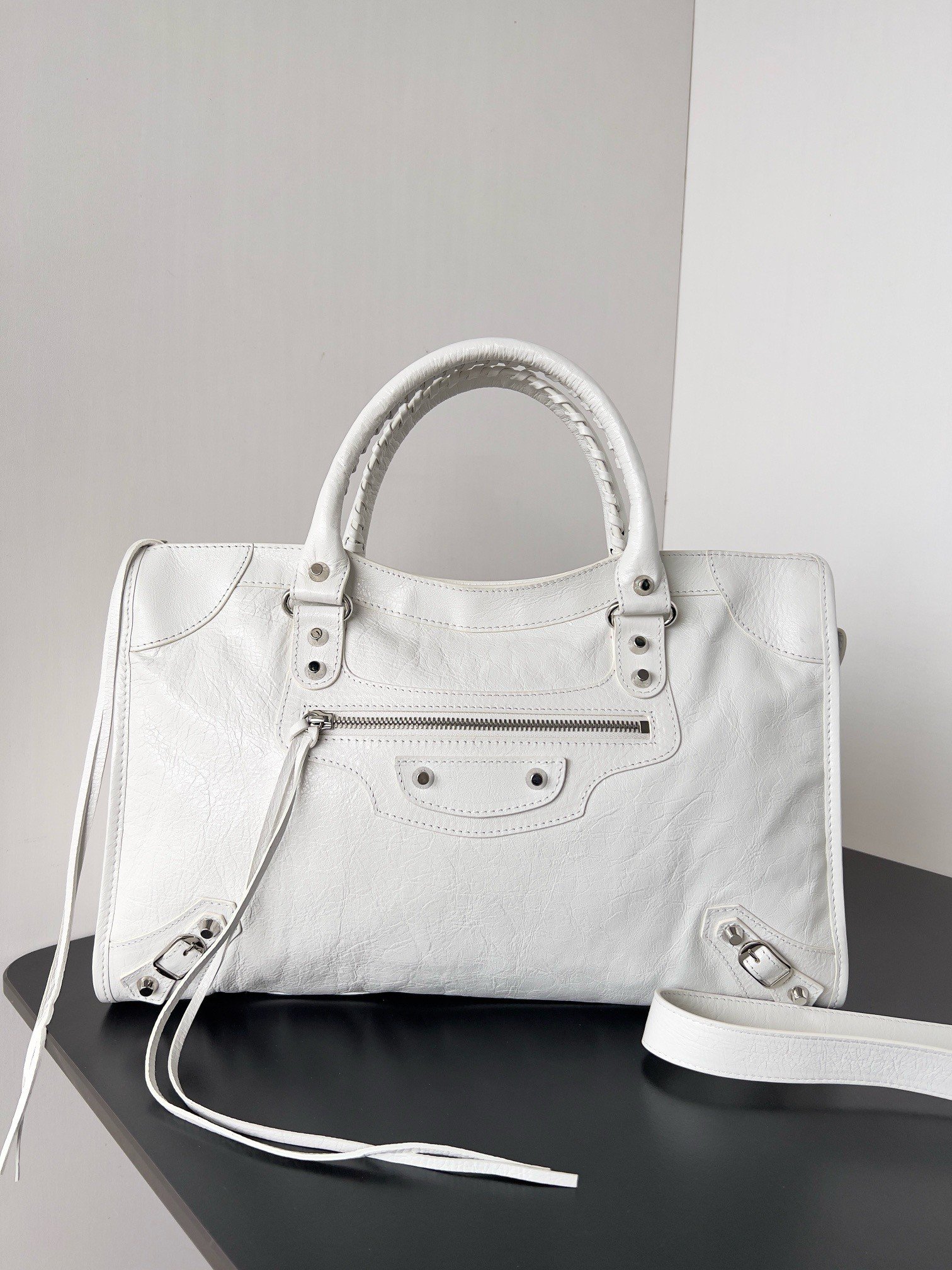 Balenciaga Le City Medium Bag in White Arena Lambskin