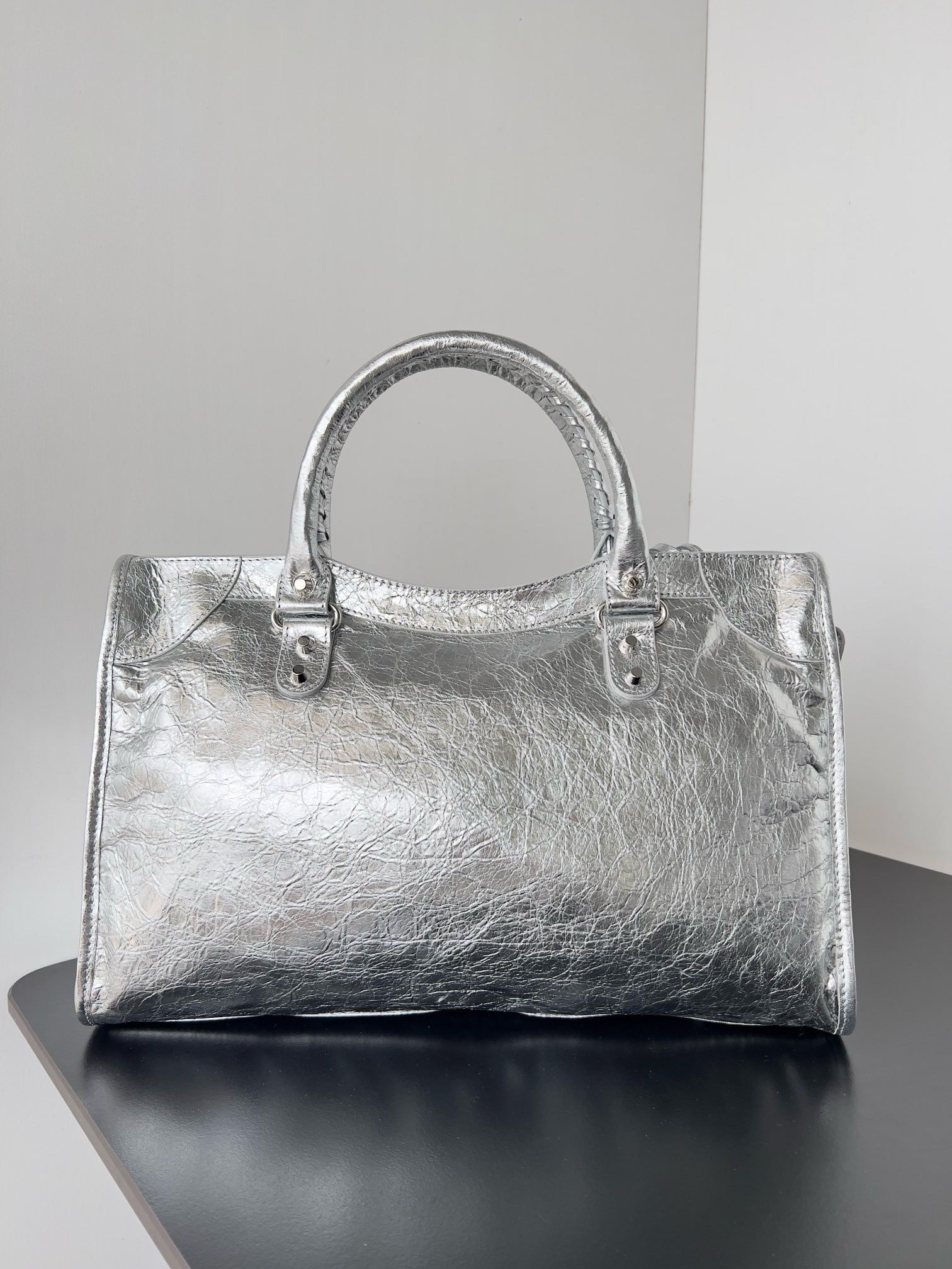 Balenciaga Le City Medium Bag in Silver Metallic Lambskin