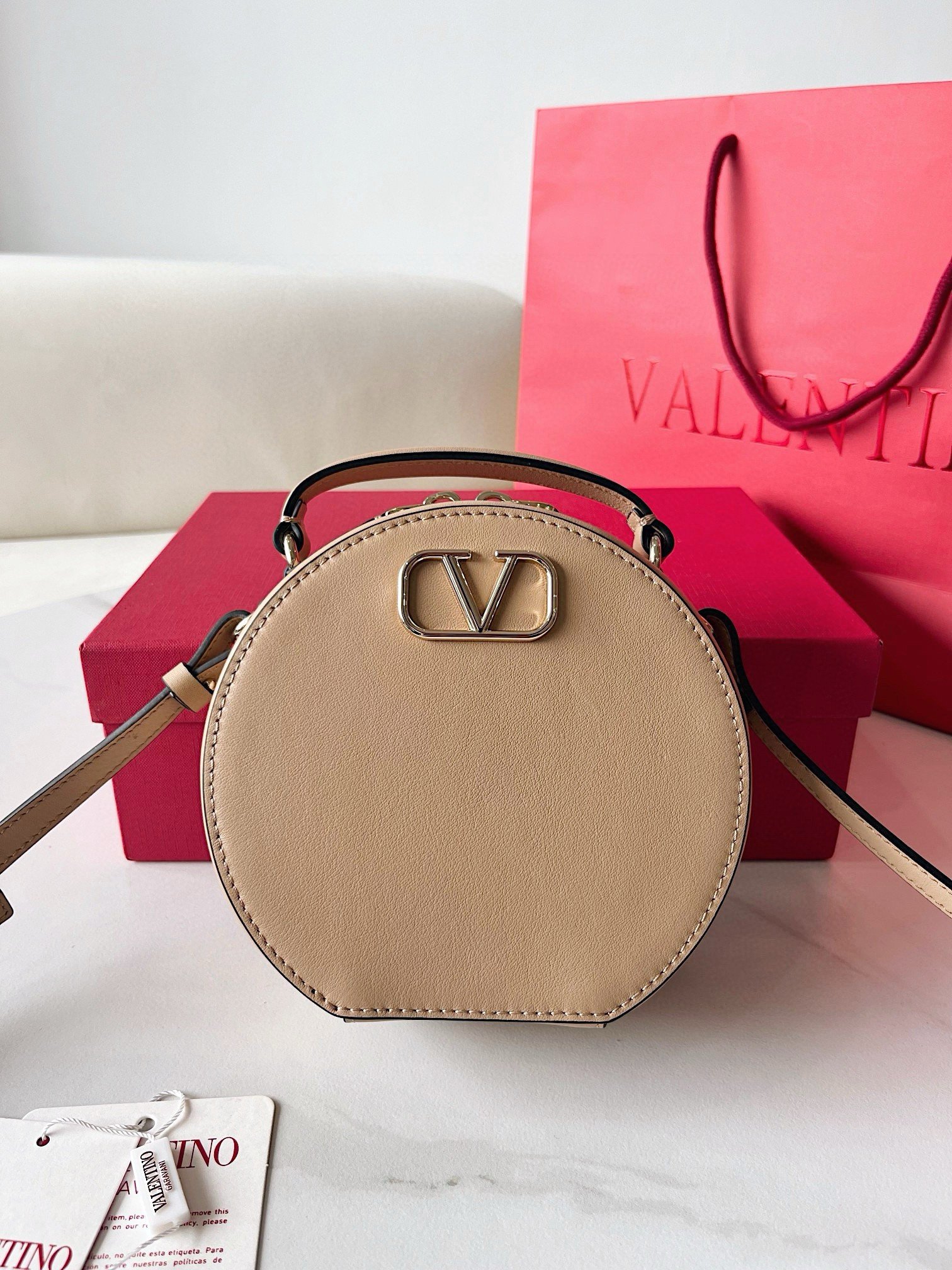 Valentino VLogo Signature Mini Bag in Beige Calfskin