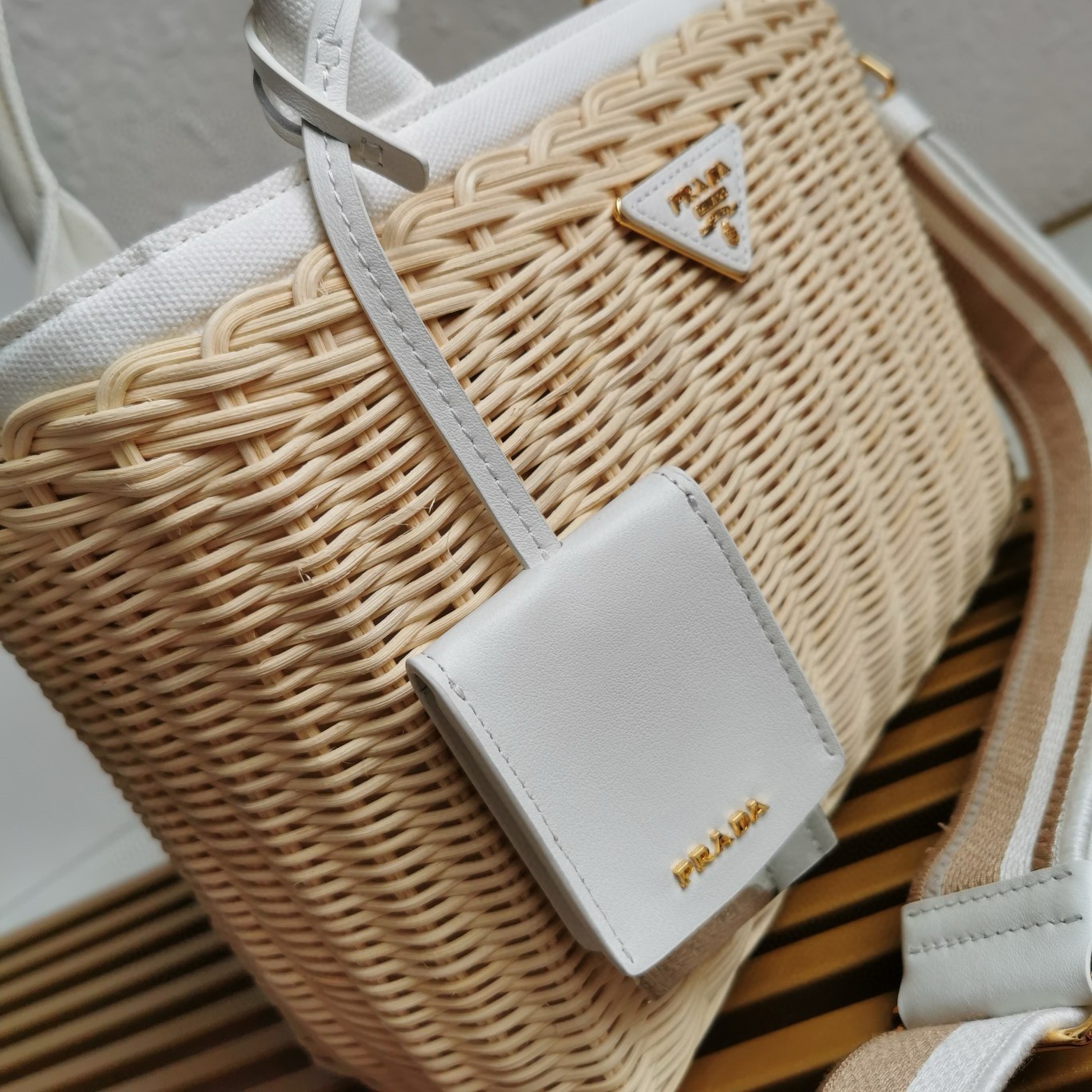 Prada Medium Blend Tote Bag in Wicker and Linen