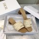 Dior Dioriviera Dway Heeled 35MM Slides in Raffia and White Cotton