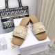 Dior Dioriviera Dway Heeled 35MM Slides in Raffia and White Cotton