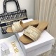 Dior Dioriviera Dway Heeled 35MM Slides in Raffia and White Cotton