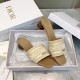 Dior Dioriviera Dway Heeled 35MM Slides in Raffia and White Cotton