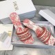 Dior Dioriviera Dway Heeled 35MM Slides in Coral Toile de Jouy Sauvage Cotton