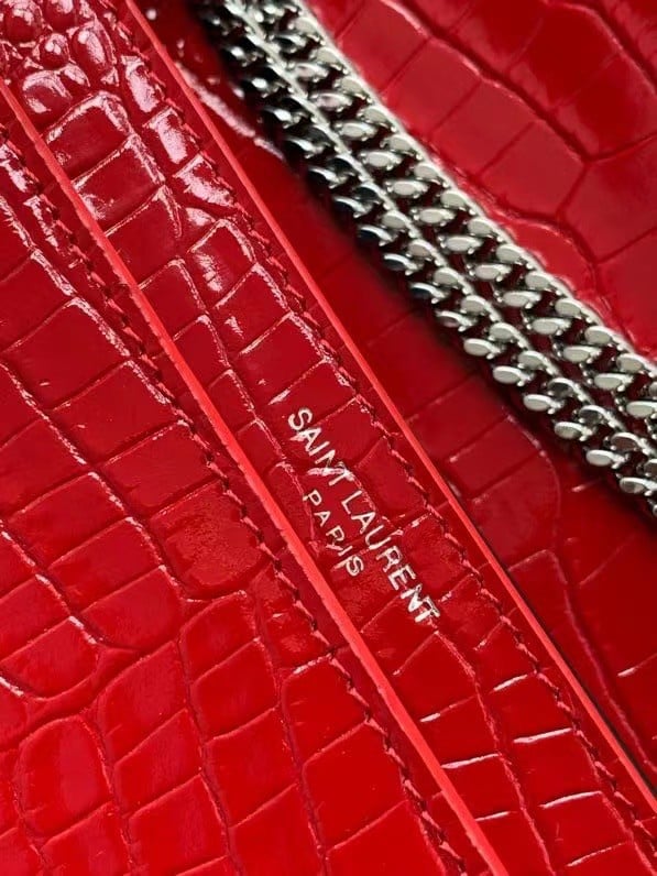 Saint Laurent Cassandra Medium Bag In Red Crocodile Embossed Leather