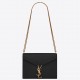 Saint Laurent Cassandra Medium Chain Bag In Black Grained Leather