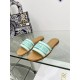 Dior Dioriviera Dway Slides in Raffia and Green Embroidered Cotton