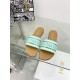 Dior Dioriviera Dway Slides in Raffia and Green Embroidered Cotton