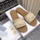 Dior Dioriviera Dway Slides in Raffia and White Embroidered Cotton