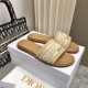 Dior Dioriviera Dway Slides in Raffia and White Embroidered Cotton