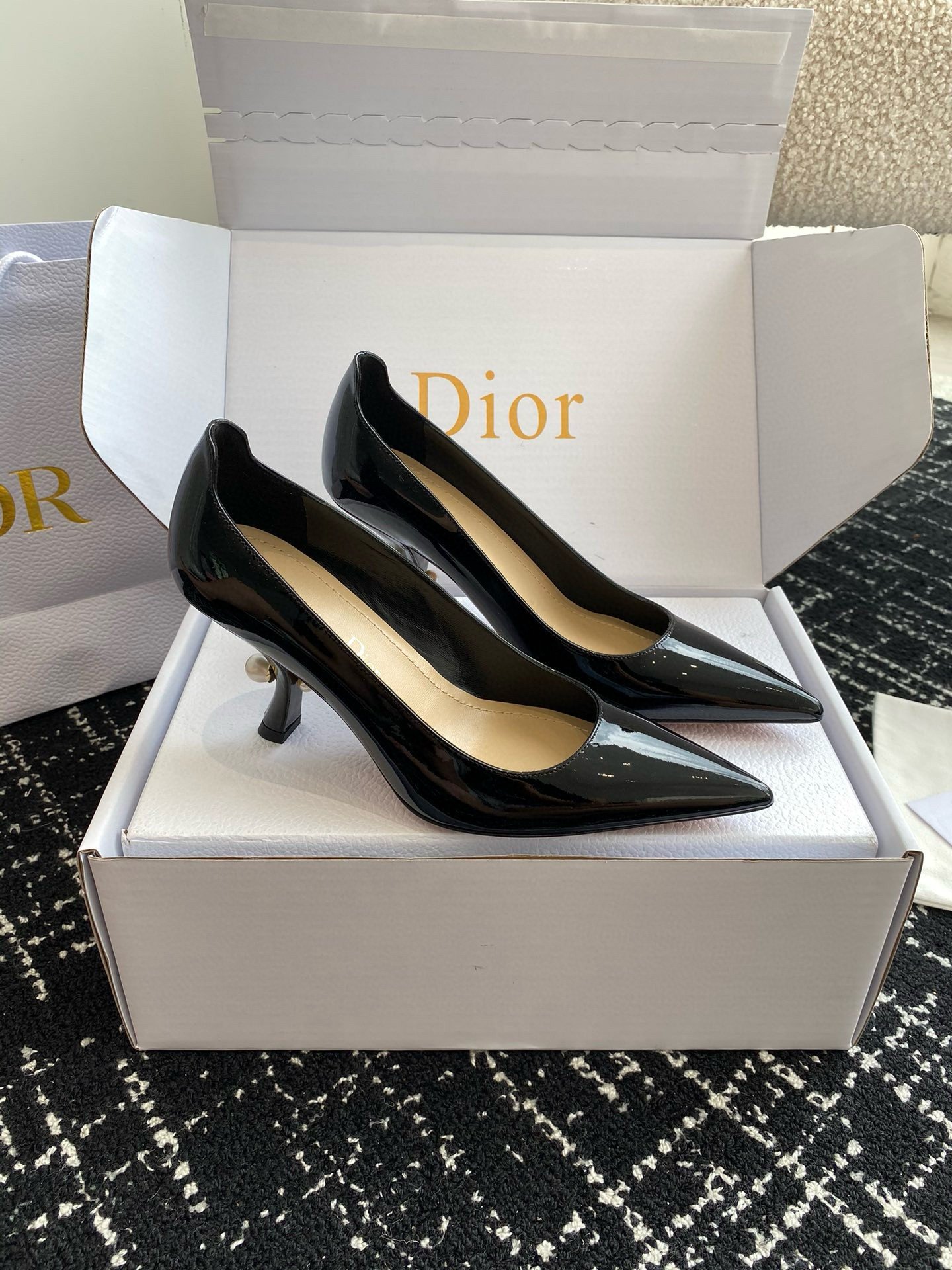 Dior Tribales Pumps 80mm in Black Patent Calfskin