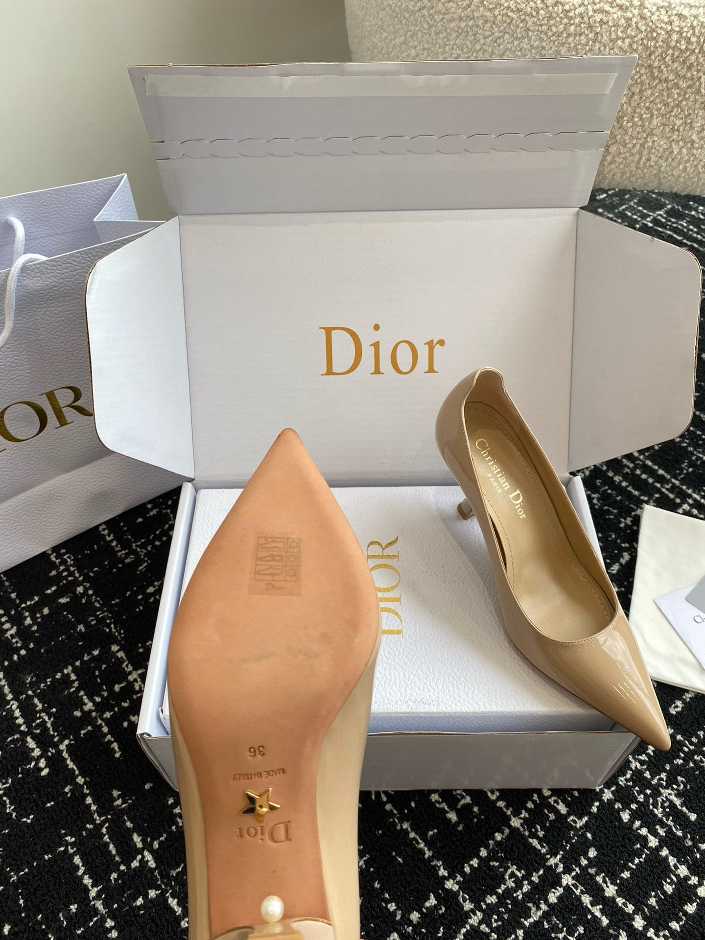 Dior Tribales Pumps 80mm in Nude Patent Calfskin