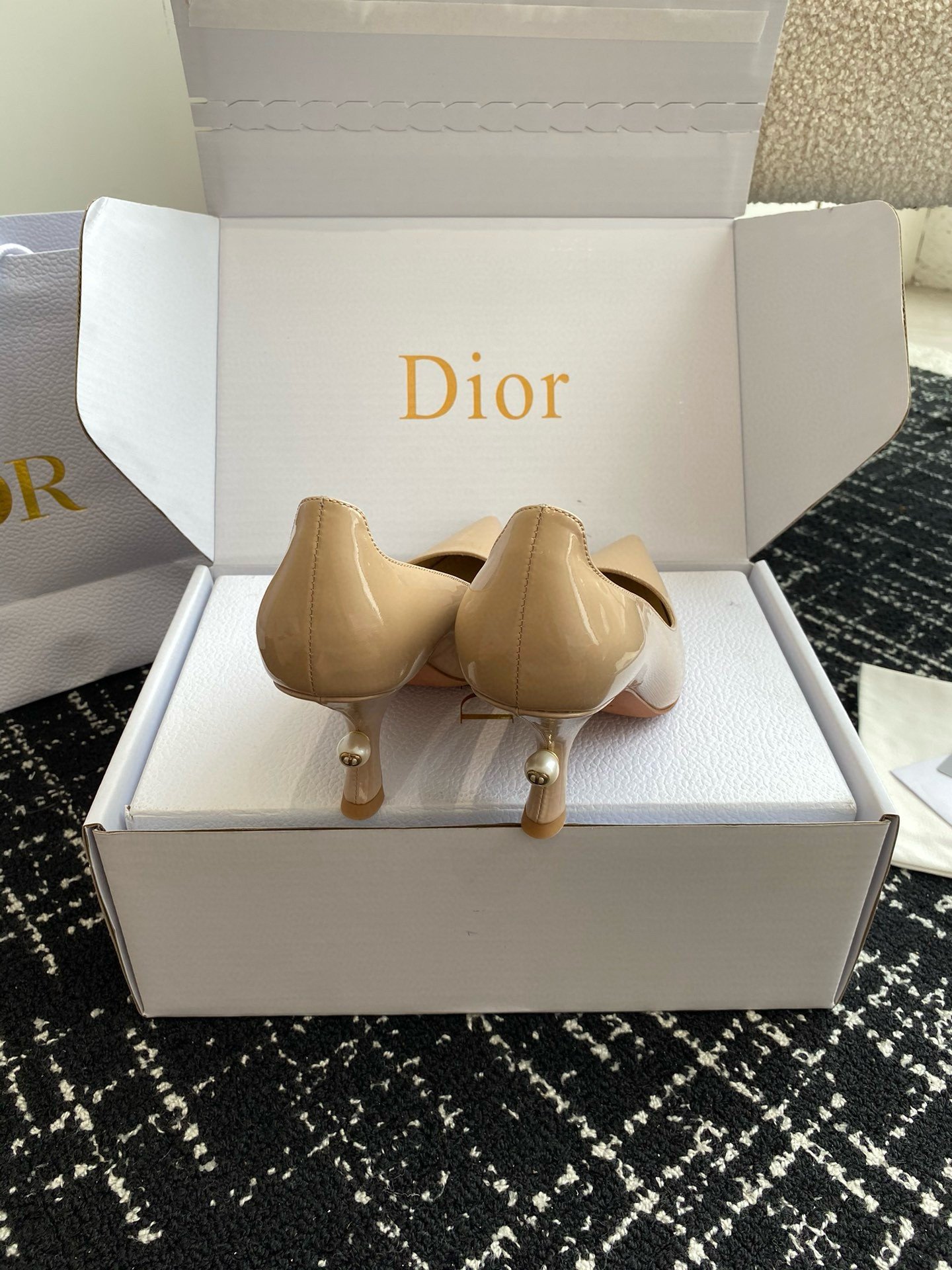 Dior Tribales Pumps 80mm in Nude Patent Calfskin