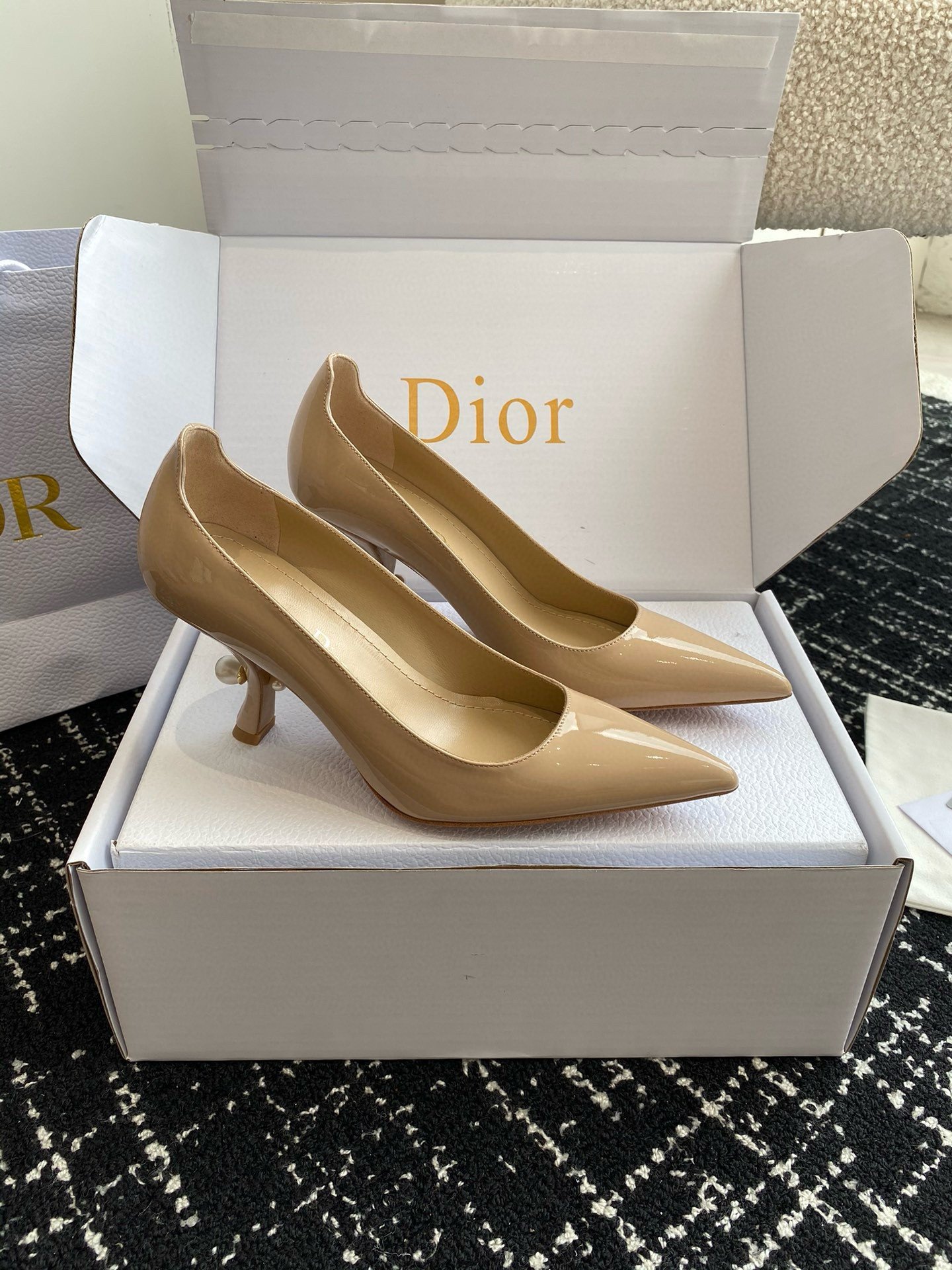 Dior Tribales Pumps 80mm in Nude Patent Calfskin