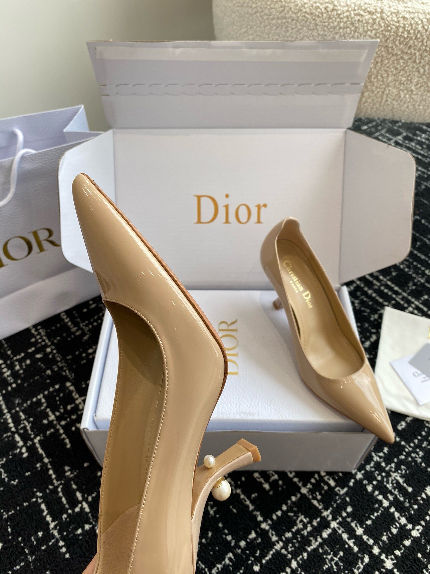 Dior Tribales Pumps 80mm in Nude Patent Calfskin