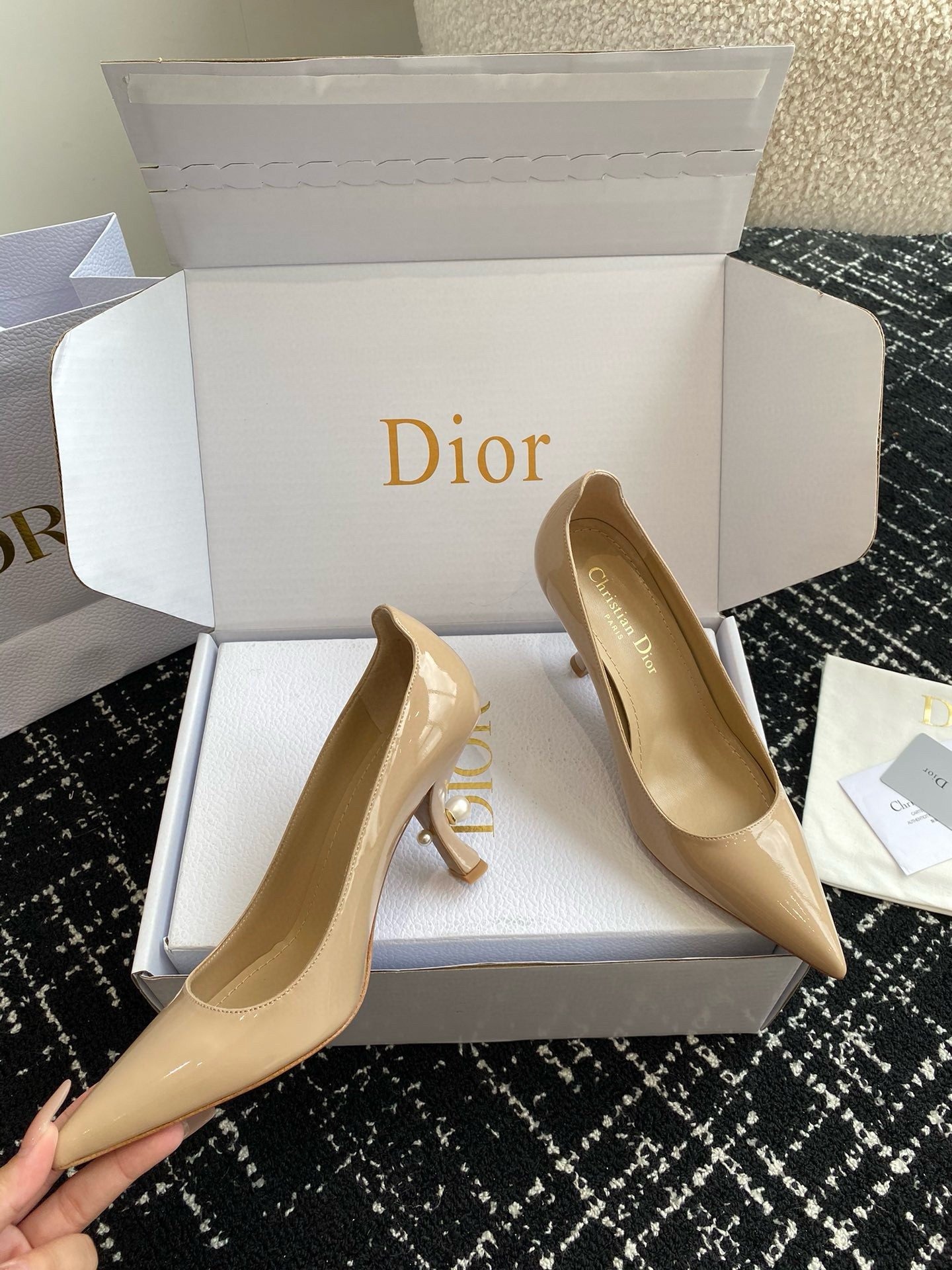 Dior Tribales Pumps 80mm in Nude Patent Calfskin