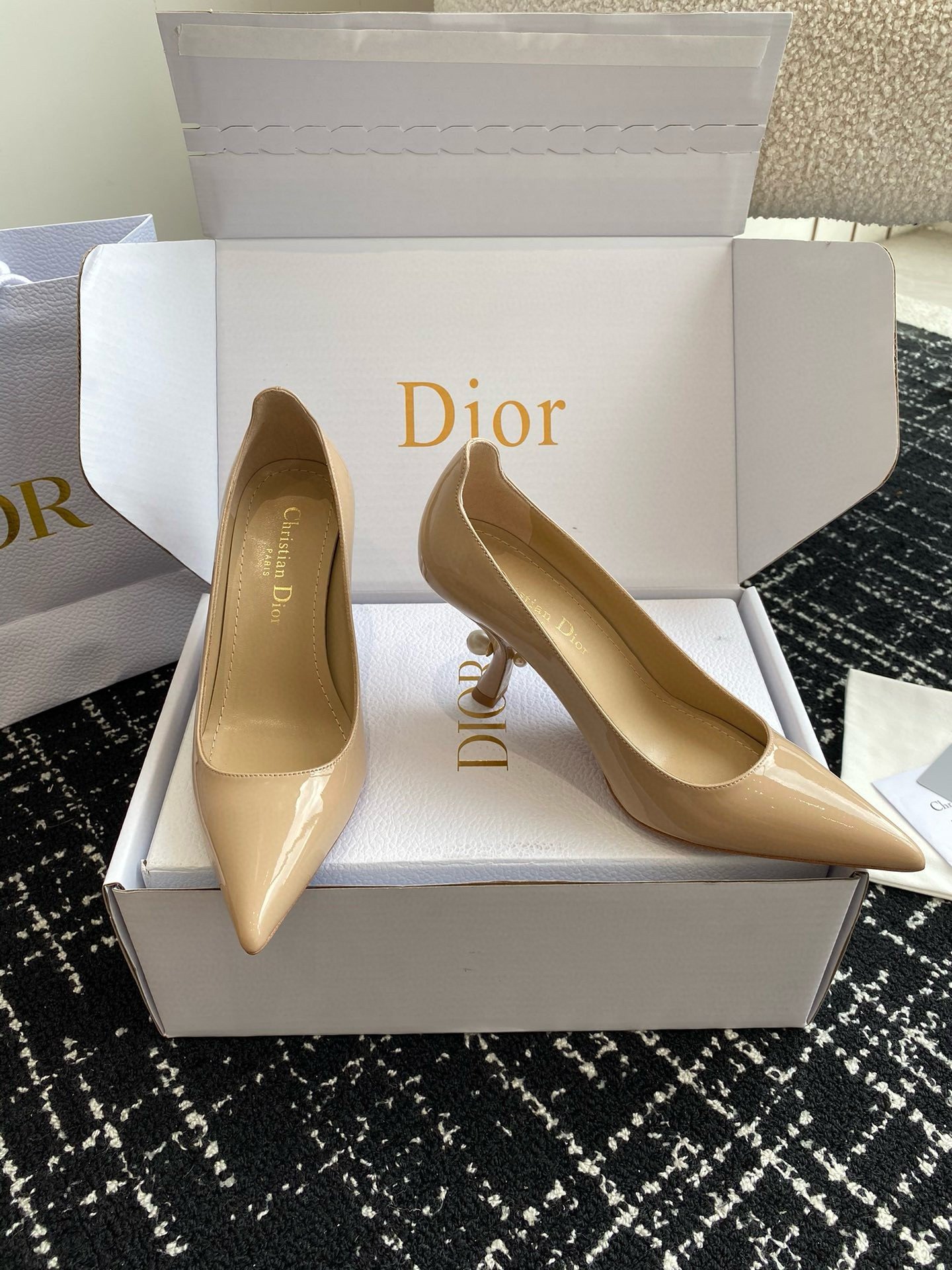 Dior Tribales Pumps 80mm in Nude Patent Calfskin