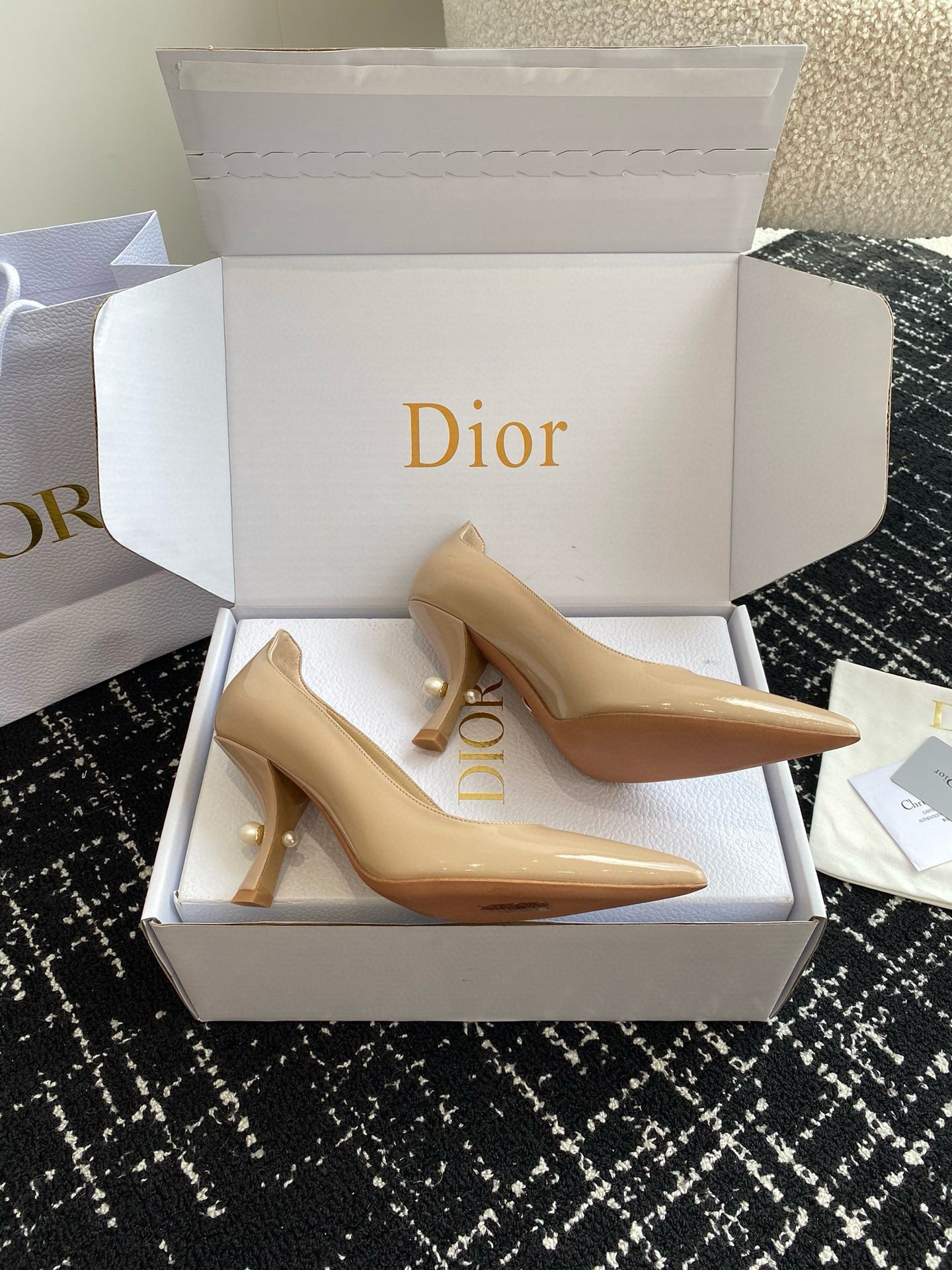 Dior Tribales Pumps 80mm in Nude Patent Calfskin