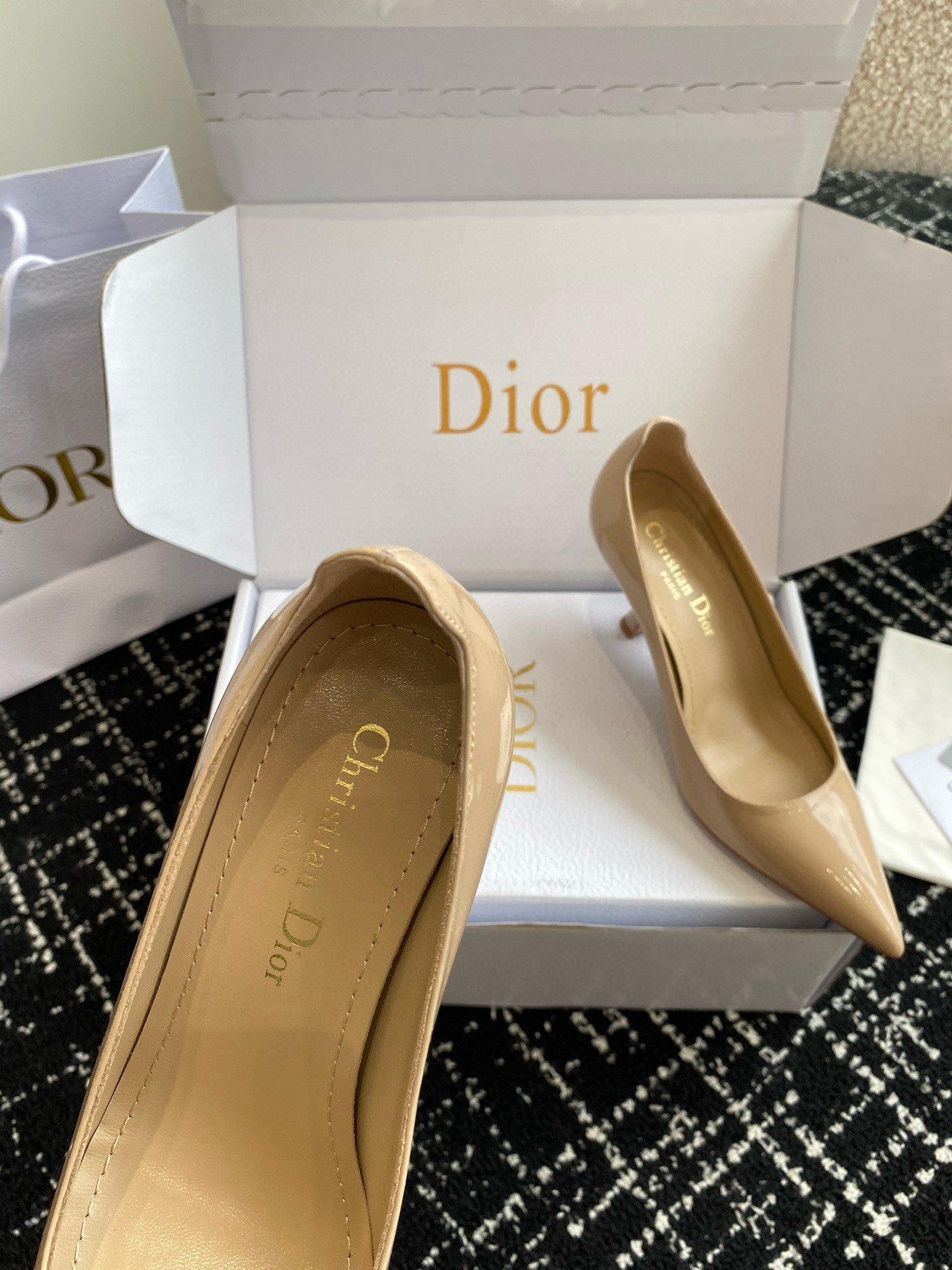 Dior Tribales Pumps 80mm in Nude Patent Calfskin