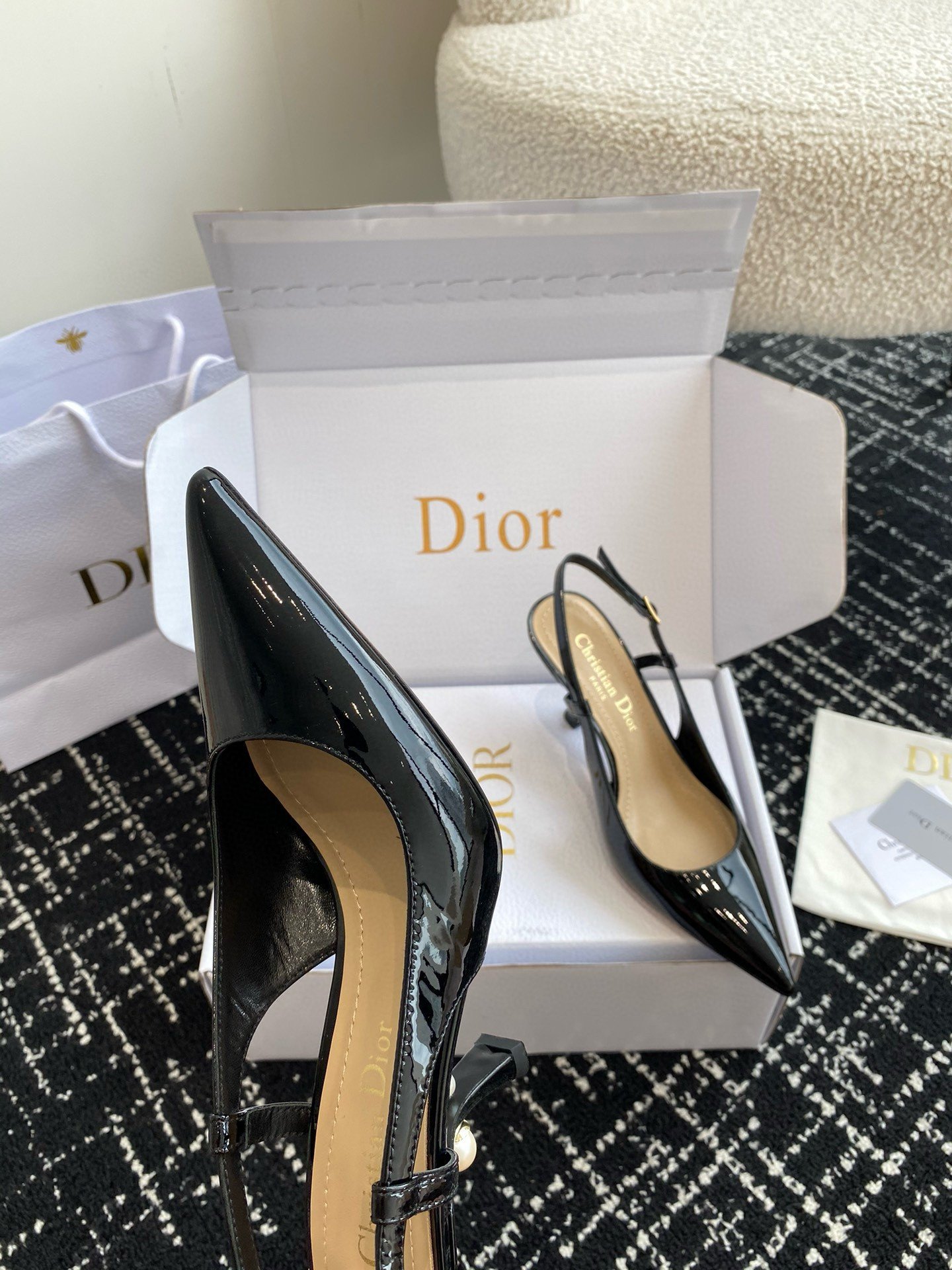 Dior Tribales Pumps Slingback 80mm in Black Patent Calfskin