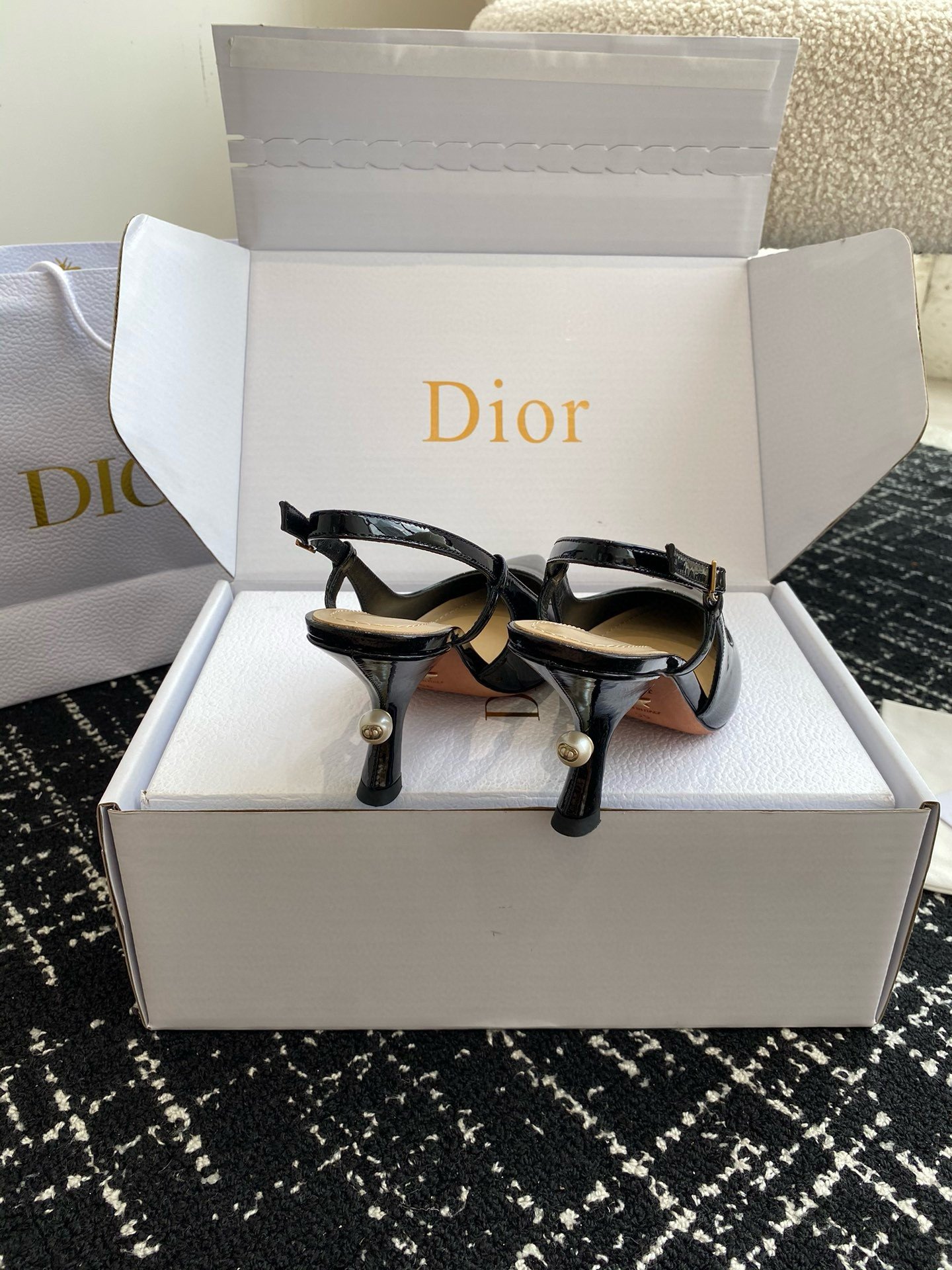 Dior Tribales Pumps Slingback 80mm in Black Patent Calfskin