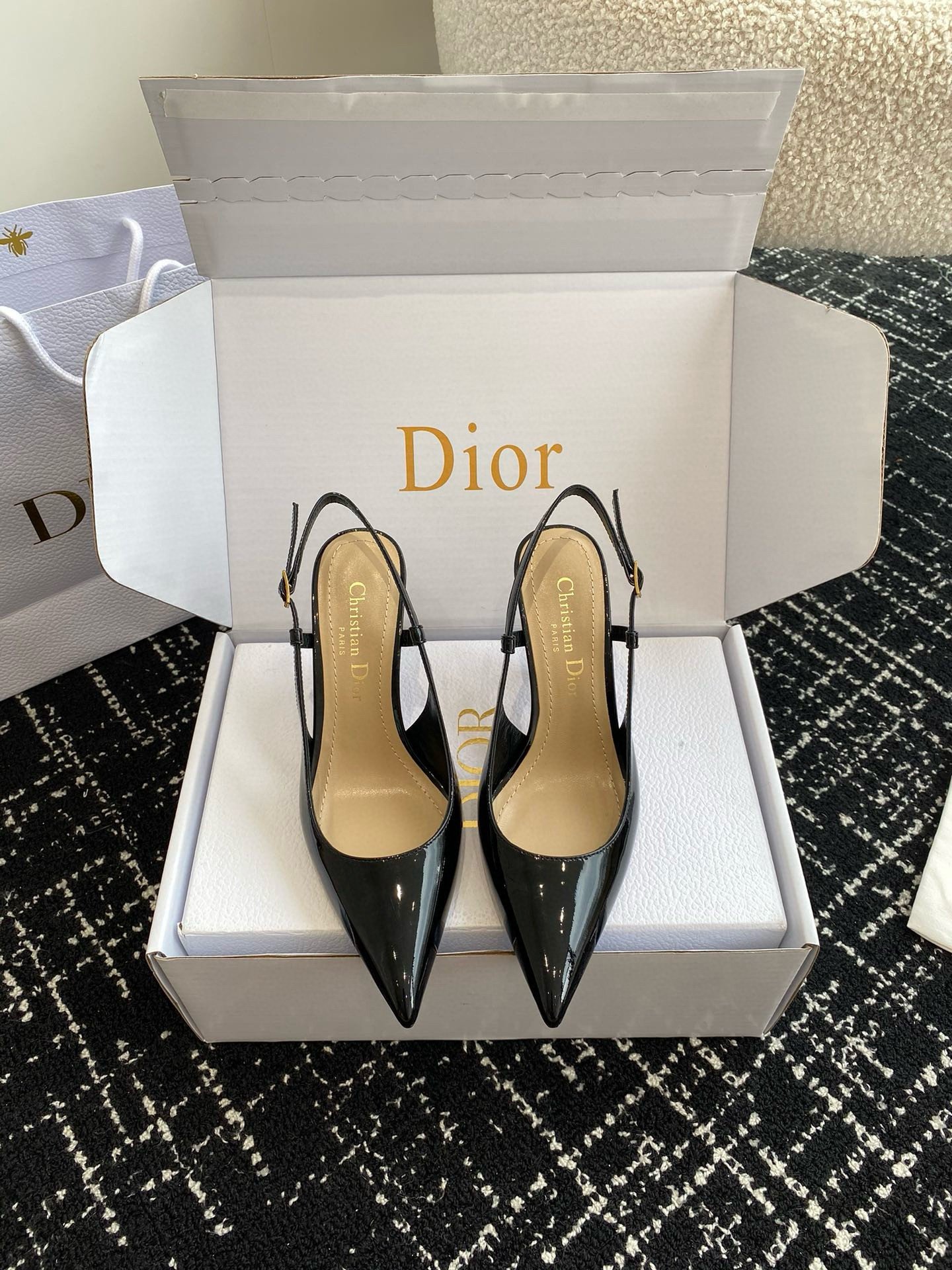 Dior Tribales Pumps Slingback 80mm in Black Patent Calfskin