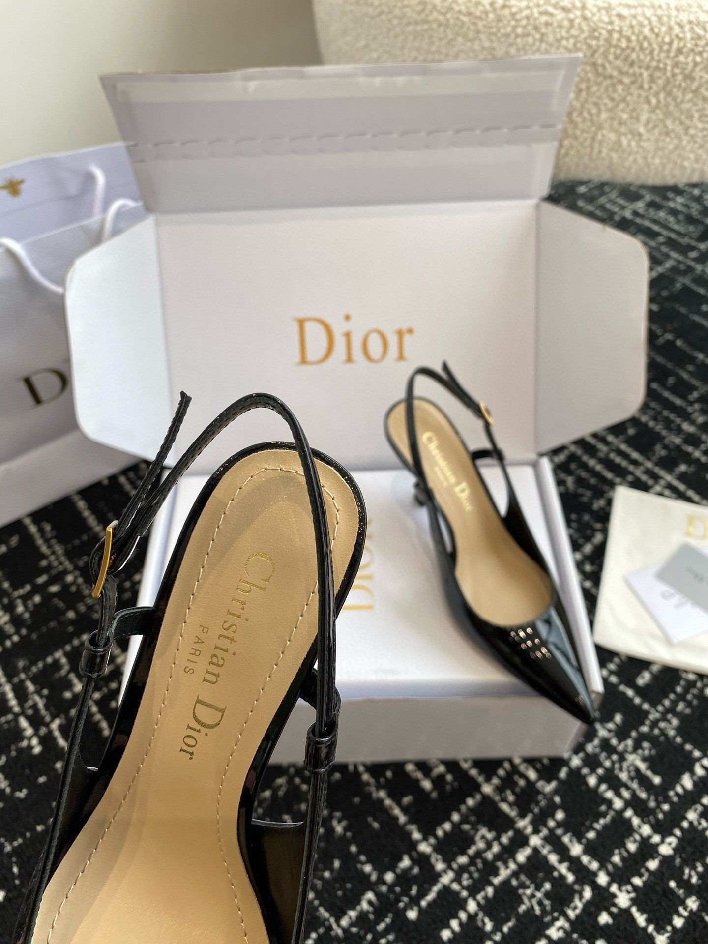 Dior Tribales Pumps Slingback 80mm in Black Patent Calfskin