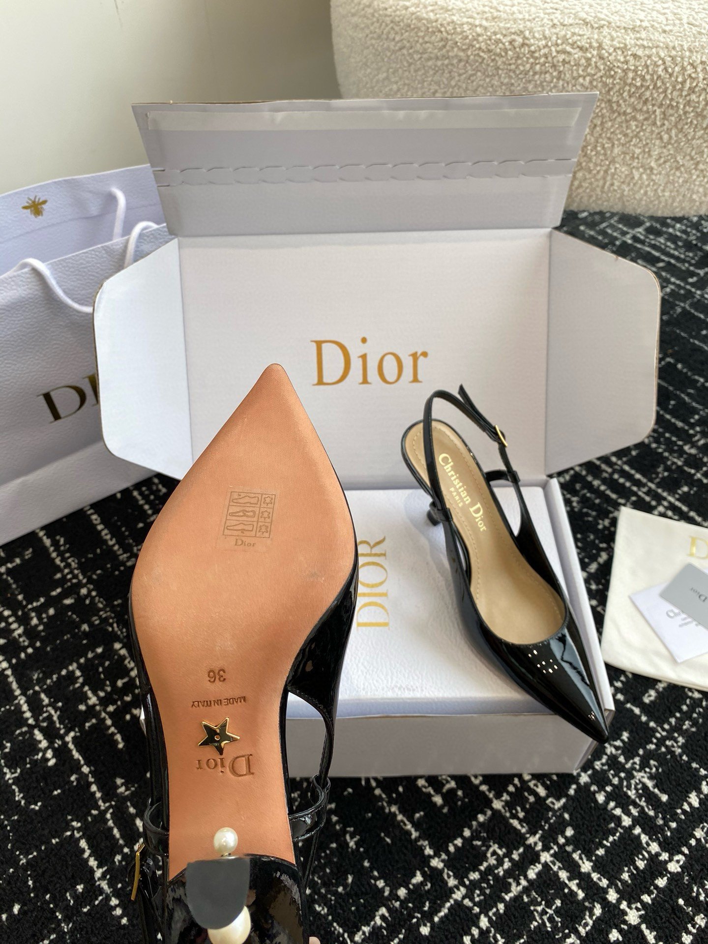 Dior Tribales Pumps Slingback 80mm in Black Patent Calfskin