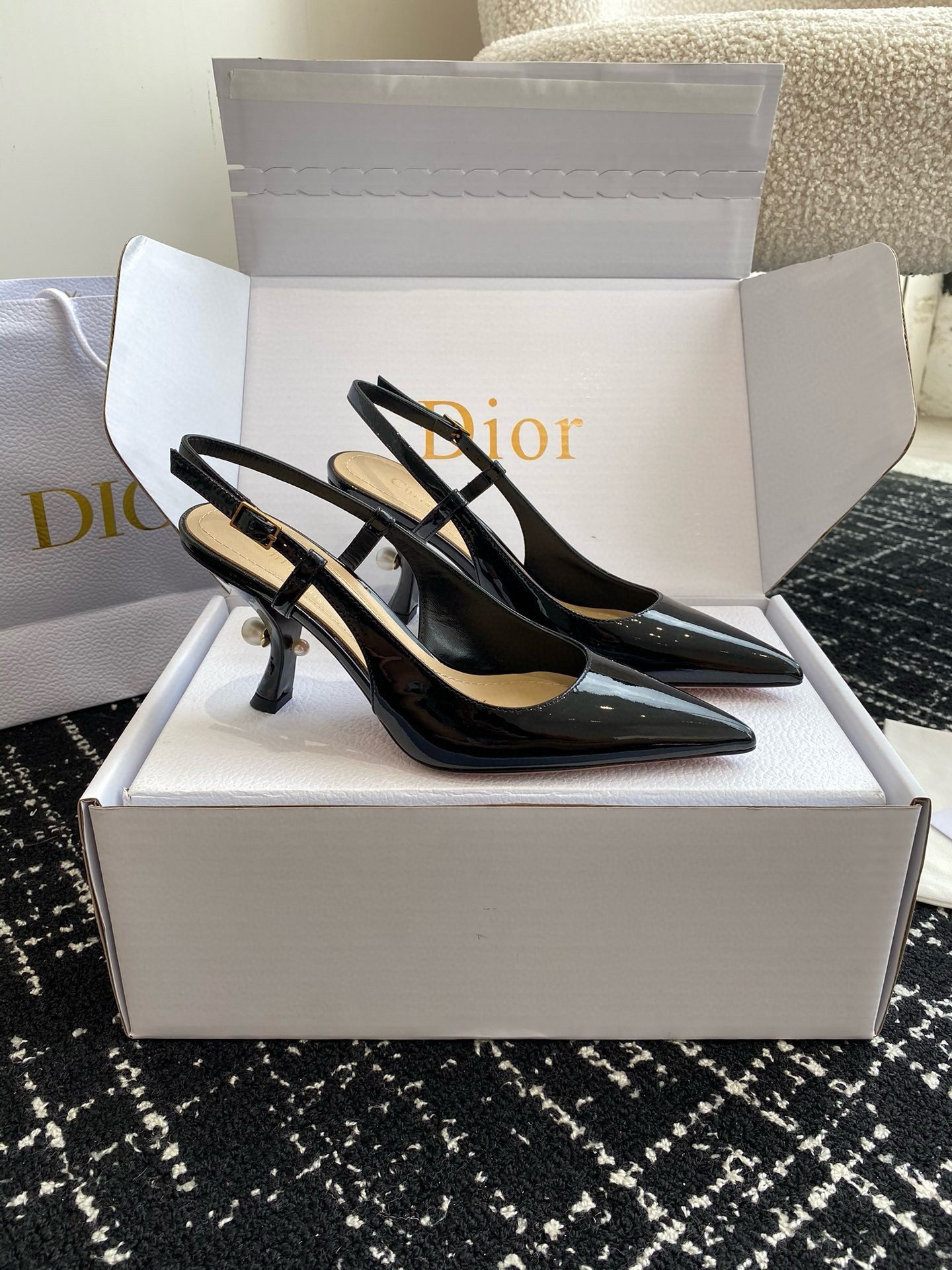 Dior Tribales Pumps Slingback 80mm in Black Patent Calfskin