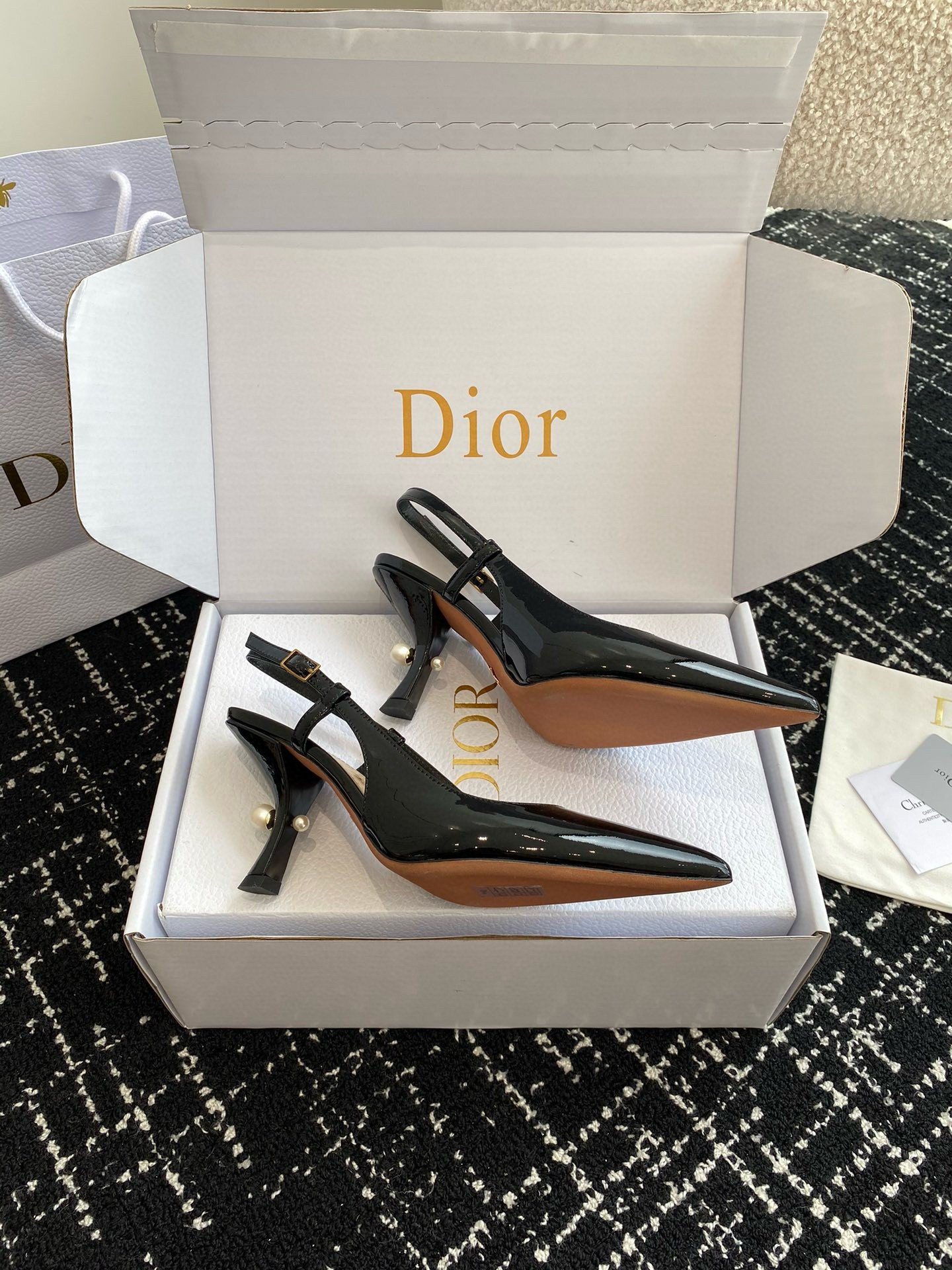 Dior Tribales Pumps Slingback 80mm in Black Patent Calfskin