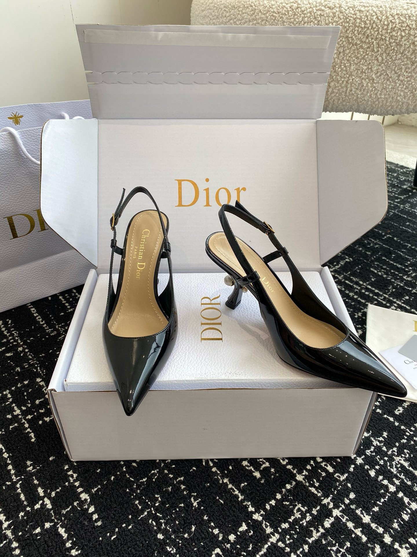 Dior Tribales Pumps Slingback 80mm in Black Patent Calfskin