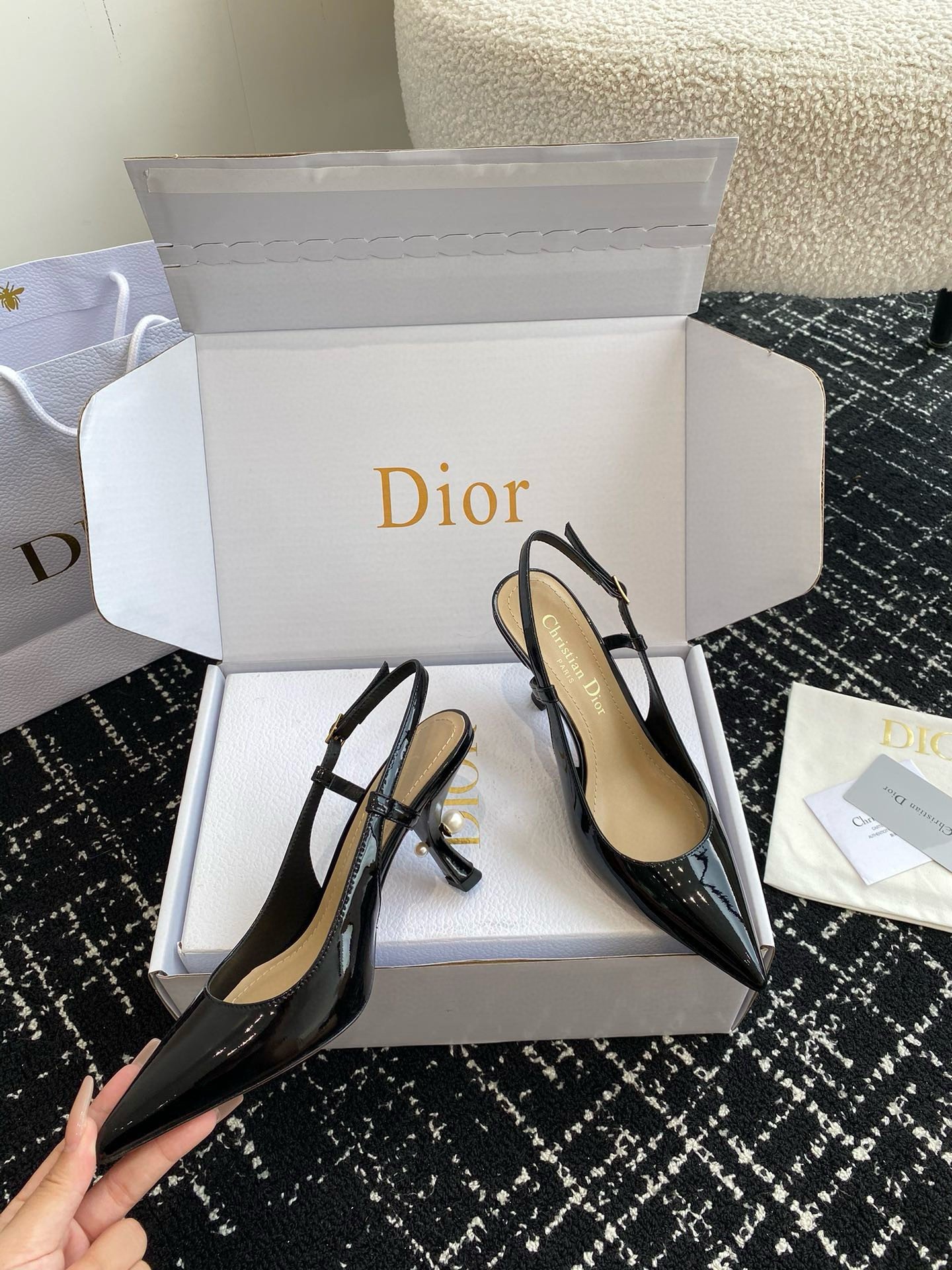 Dior Tribales Pumps Slingback 80mm in Black Patent Calfskin