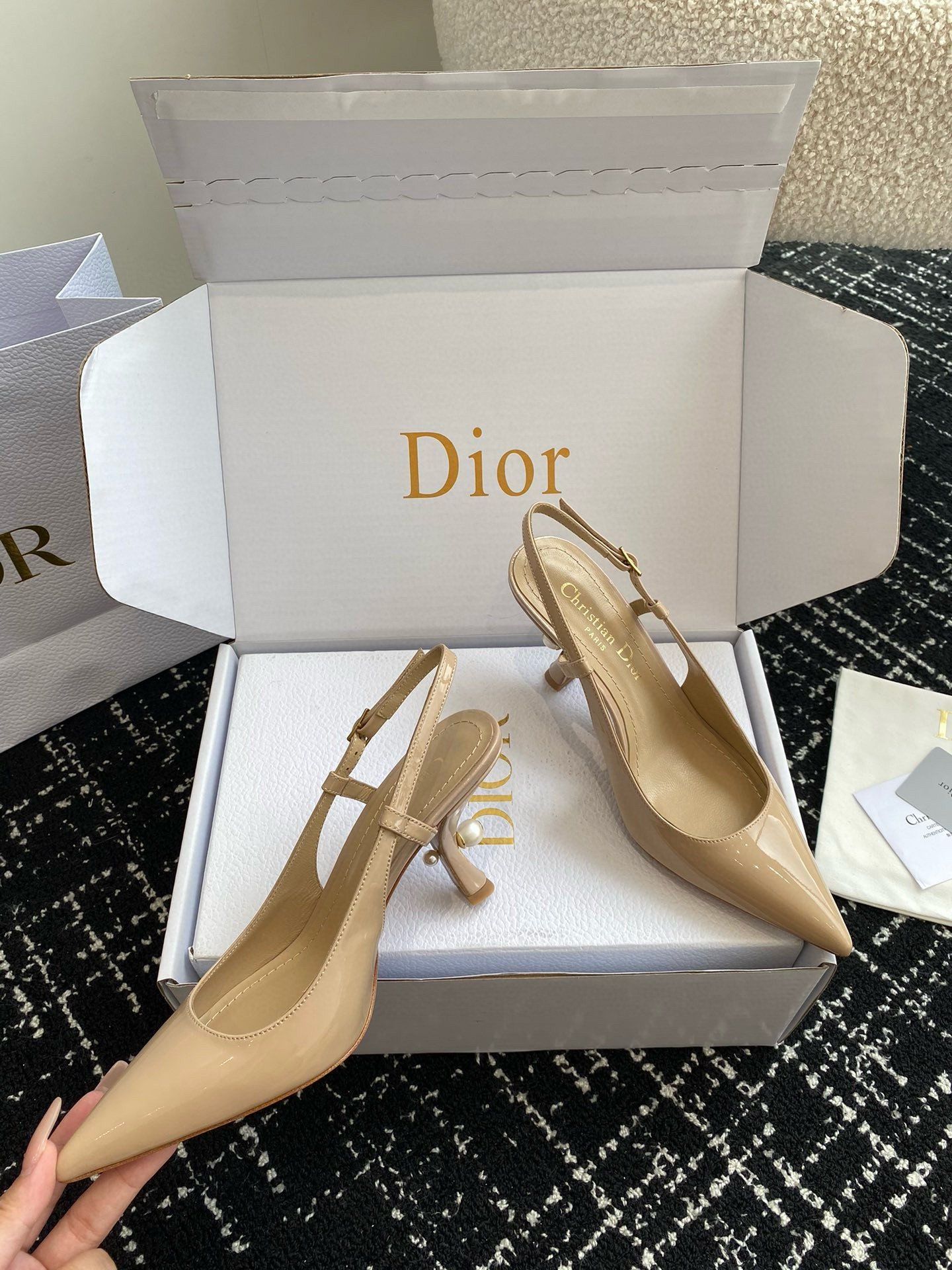 Dior Tribales Pumps Slingback 80mm in Nude Patent Calfskin