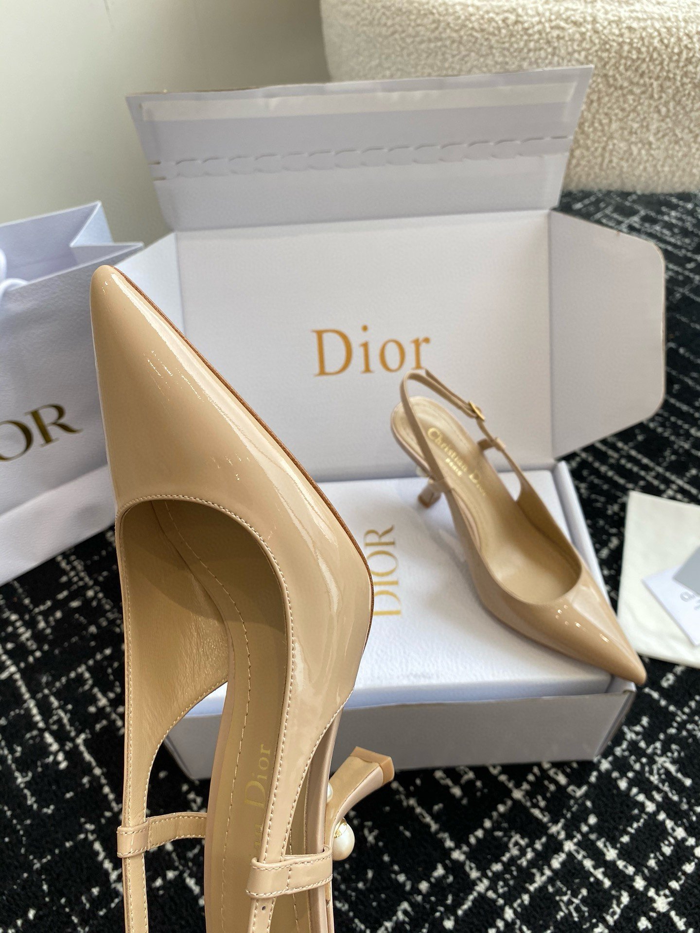 Dior Tribales Pumps Slingback 80mm in Nude Patent Calfskin