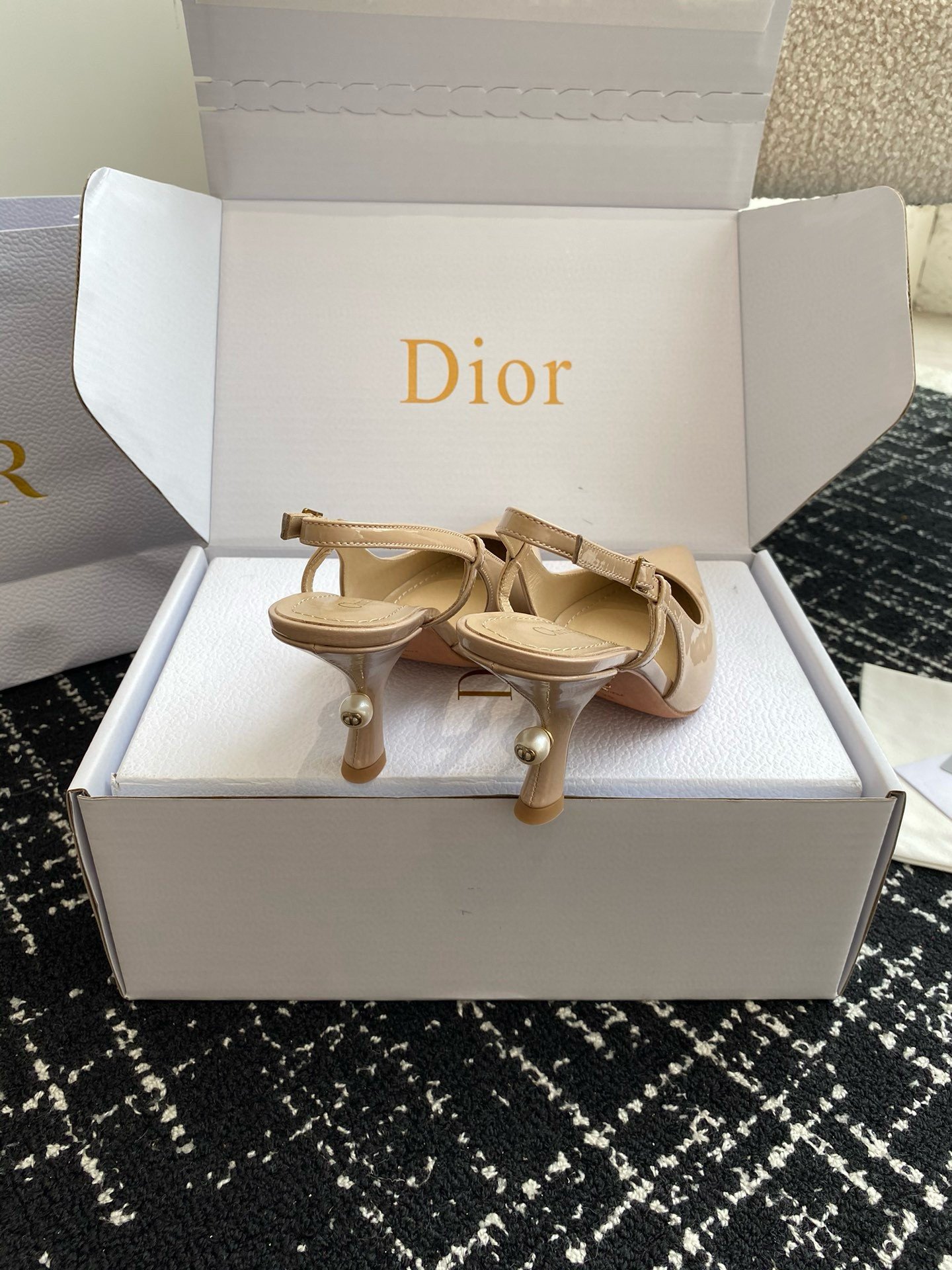 Dior Tribales Pumps Slingback 80mm in Nude Patent Calfskin