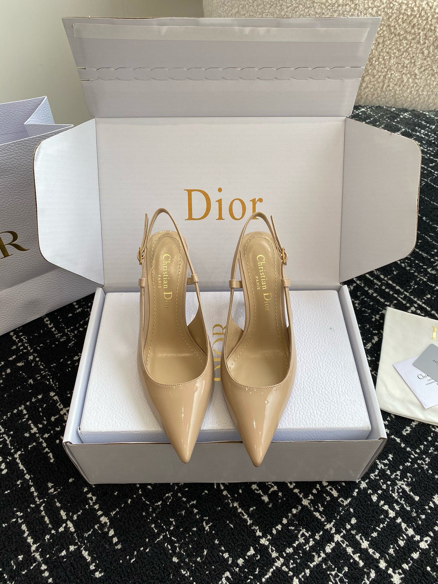 Dior Tribales Pumps Slingback 80mm in Nude Patent Calfskin