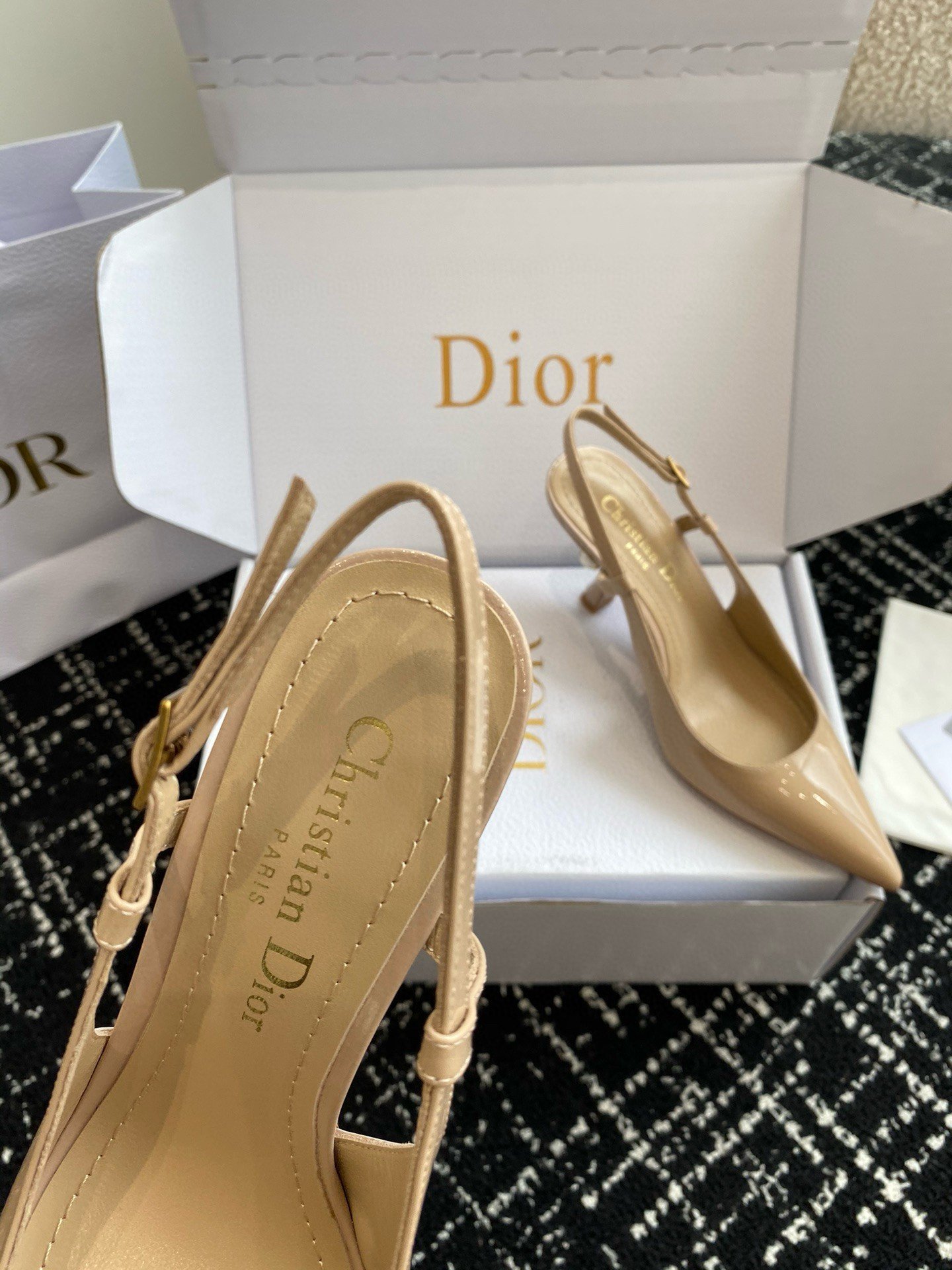 Dior Tribales Pumps Slingback 80mm in Nude Patent Calfskin