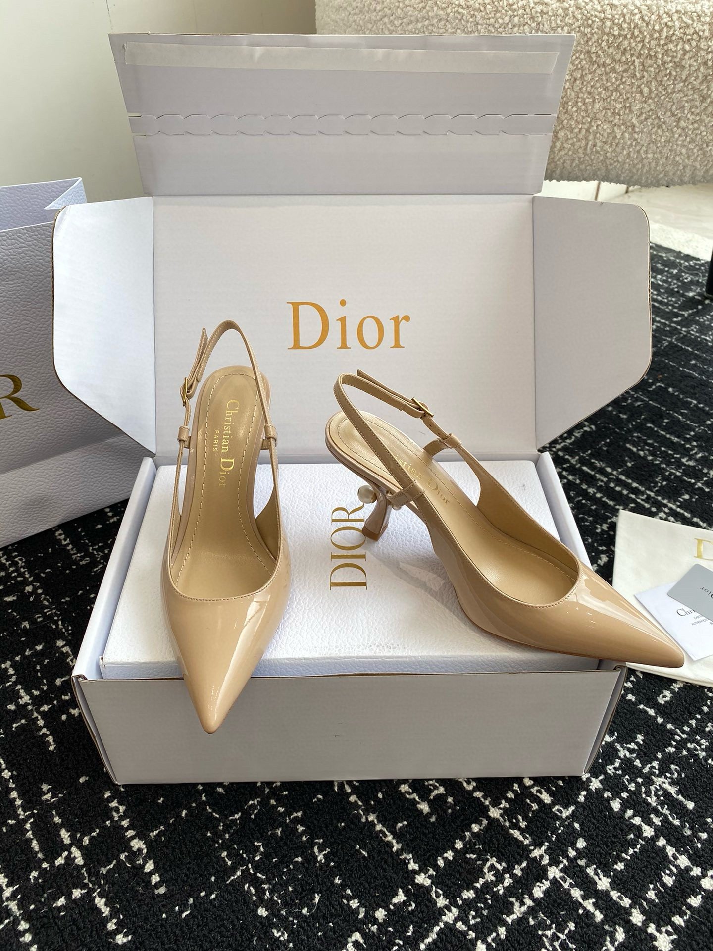 Dior Tribales Pumps Slingback 80mm in Nude Patent Calfskin