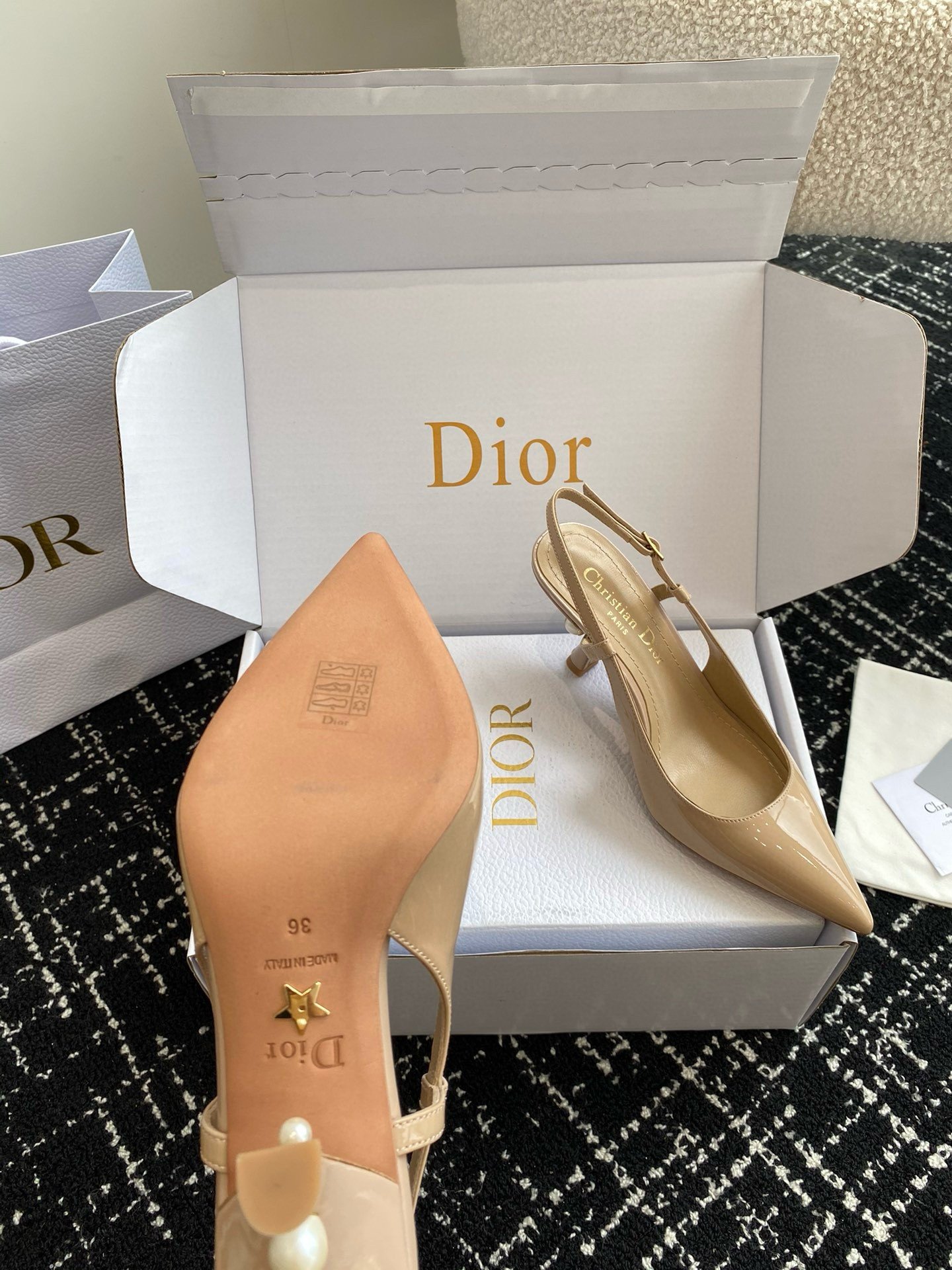 Dior Tribales Pumps Slingback 80mm in Nude Patent Calfskin