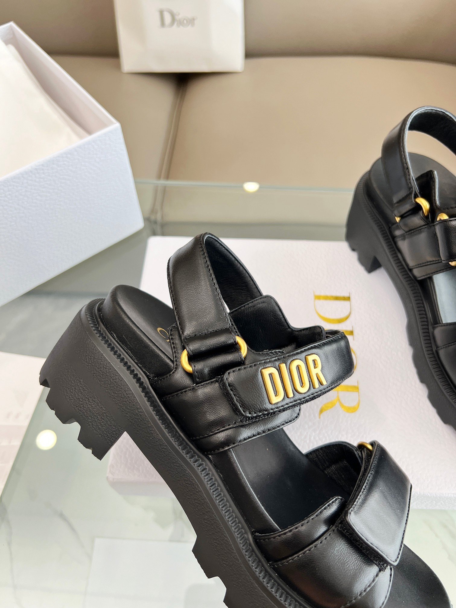 Dior Dioract Platform Sandals in Black Lambskin