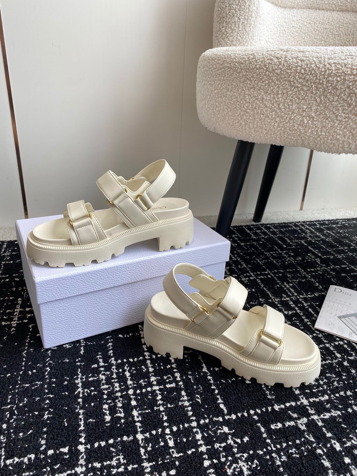 Dior Dioract Platform Sandals in White Lambskin